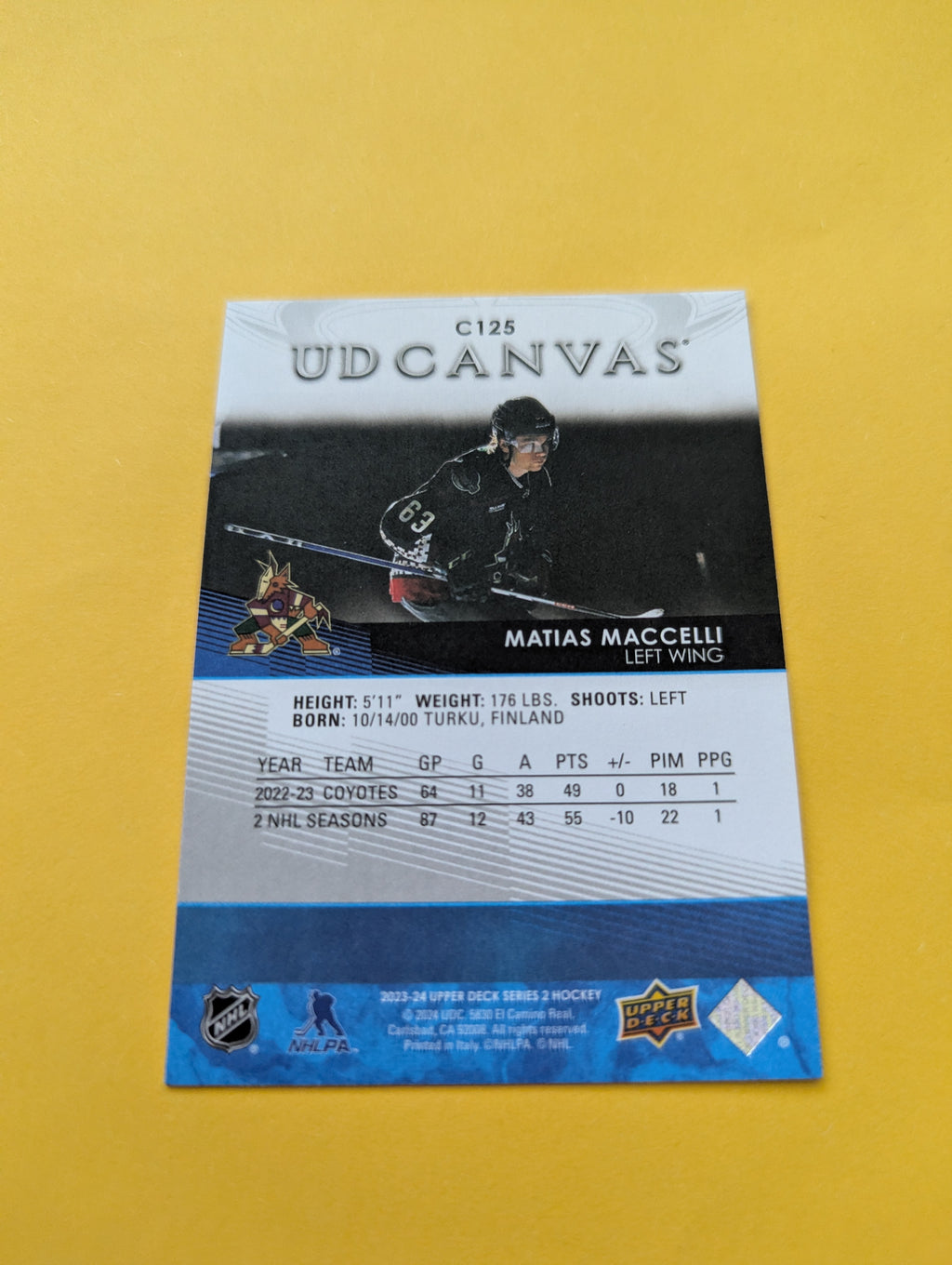 Matias Maccelli 23-24 Upper Deck UD Canvas Card