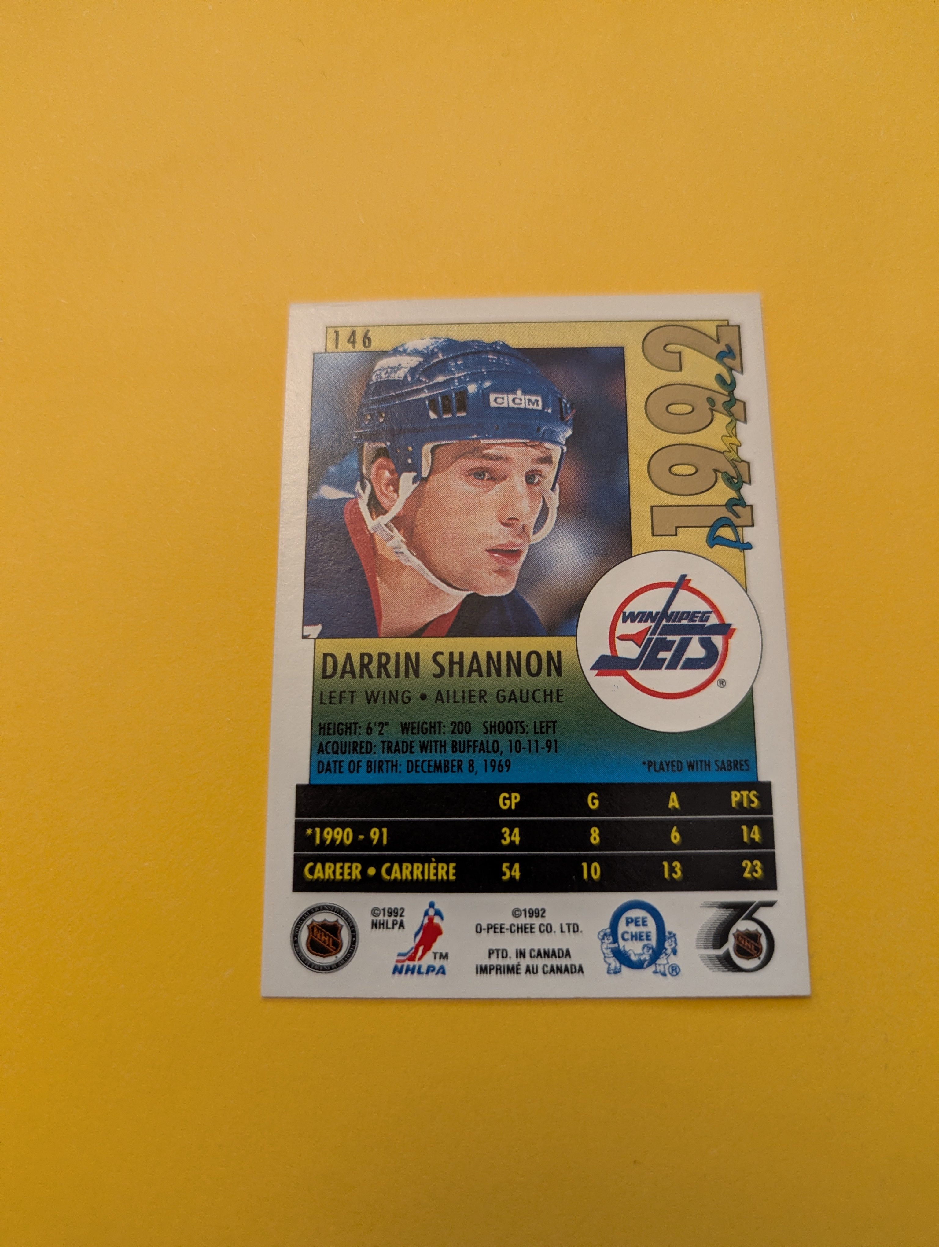 Darrin Shannon Signed Winnipeg Jets Card