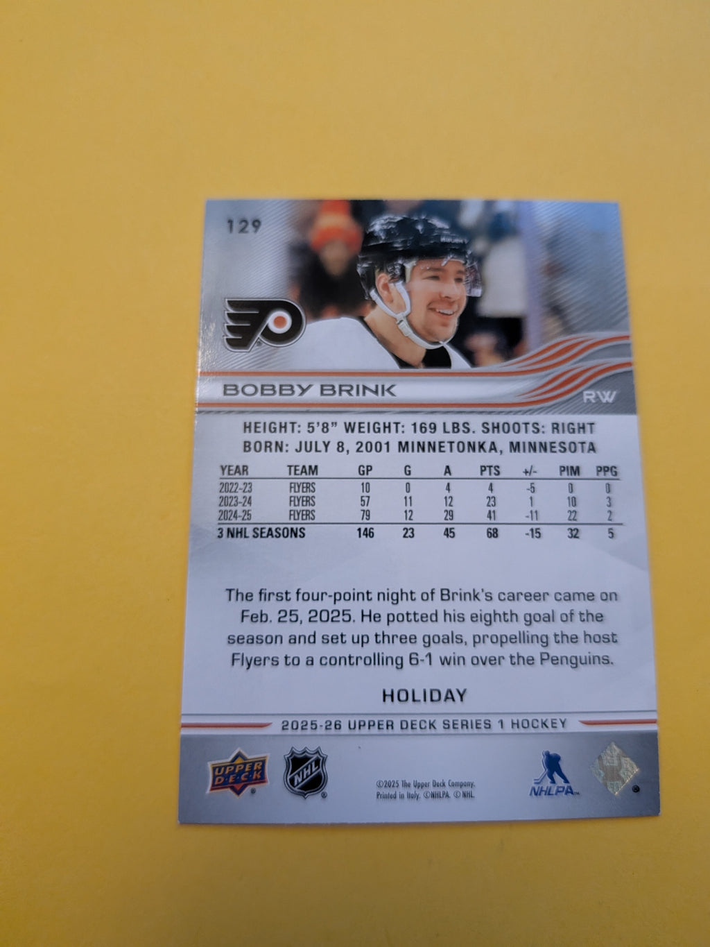 Bobby Brink 25-26 Upper Deck Green Holiday Card