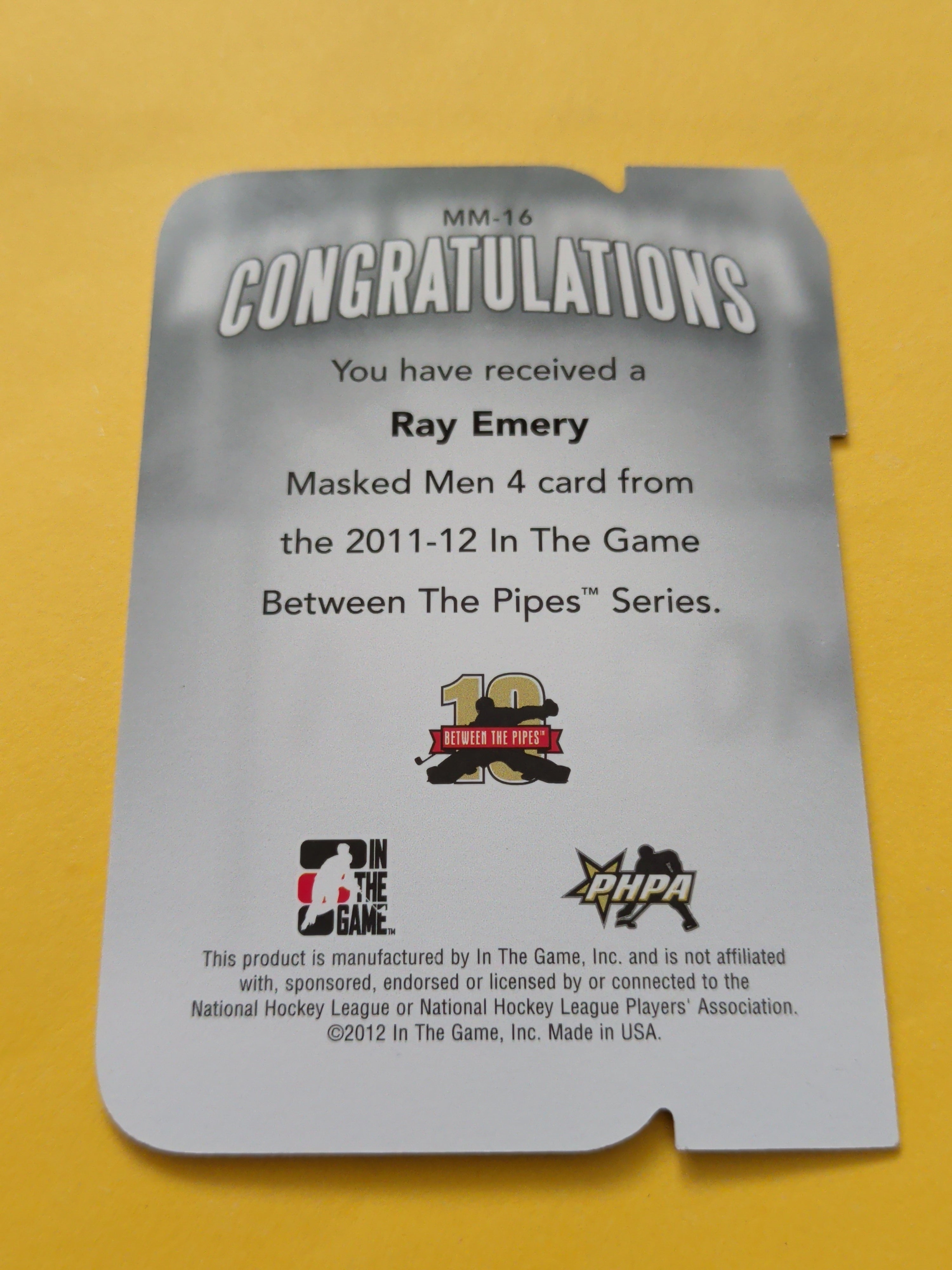 Ray Emery 11-12 ITG Between The Pipes Masked Men Card