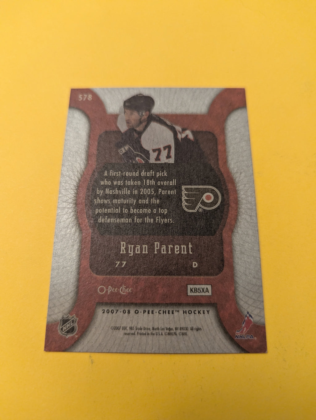 Ryan Parent Signed Philadelphia Flyers Rookie Card