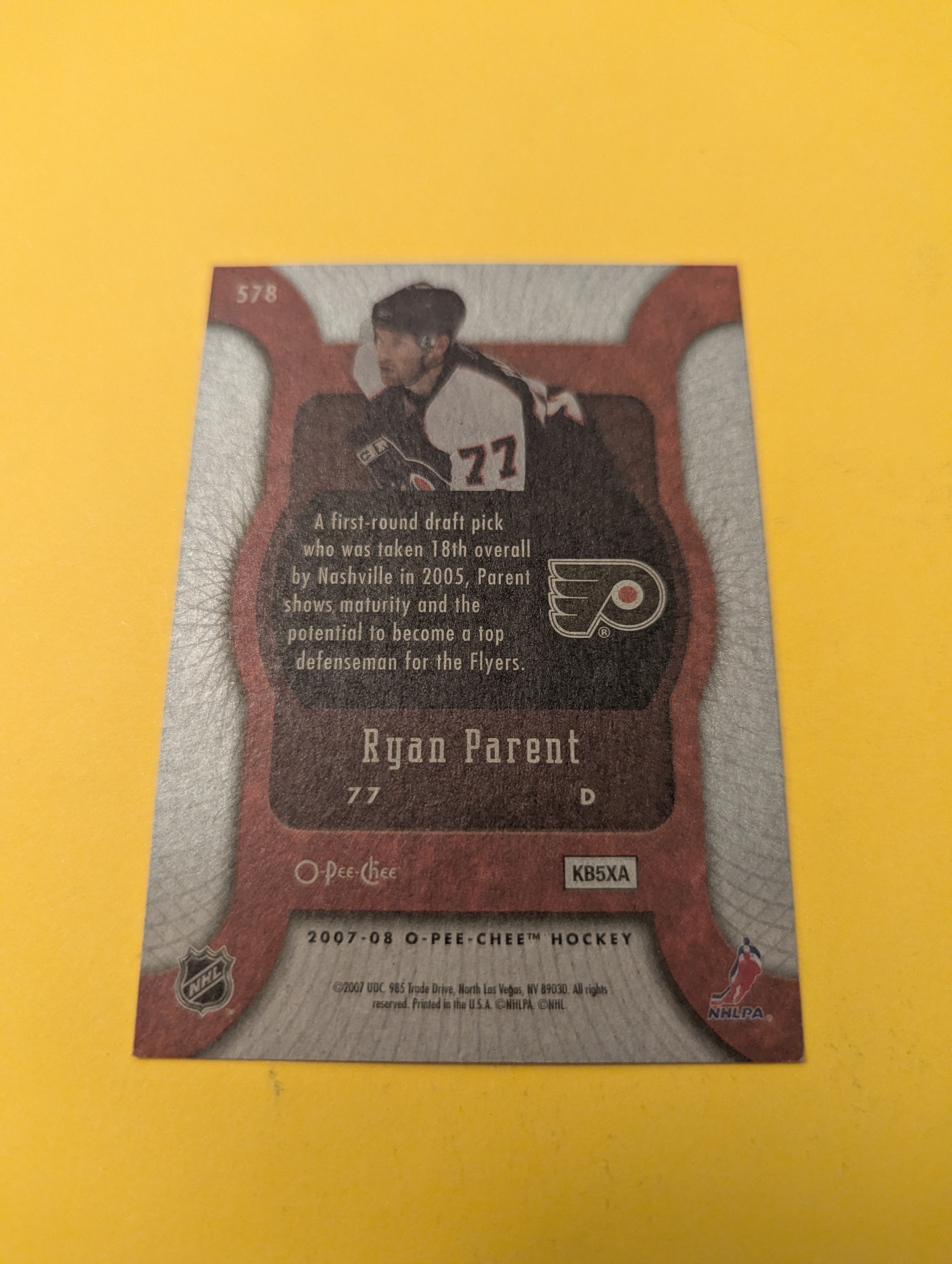 Ryan Parent Signed Philadelphia Flyers Rookie Card