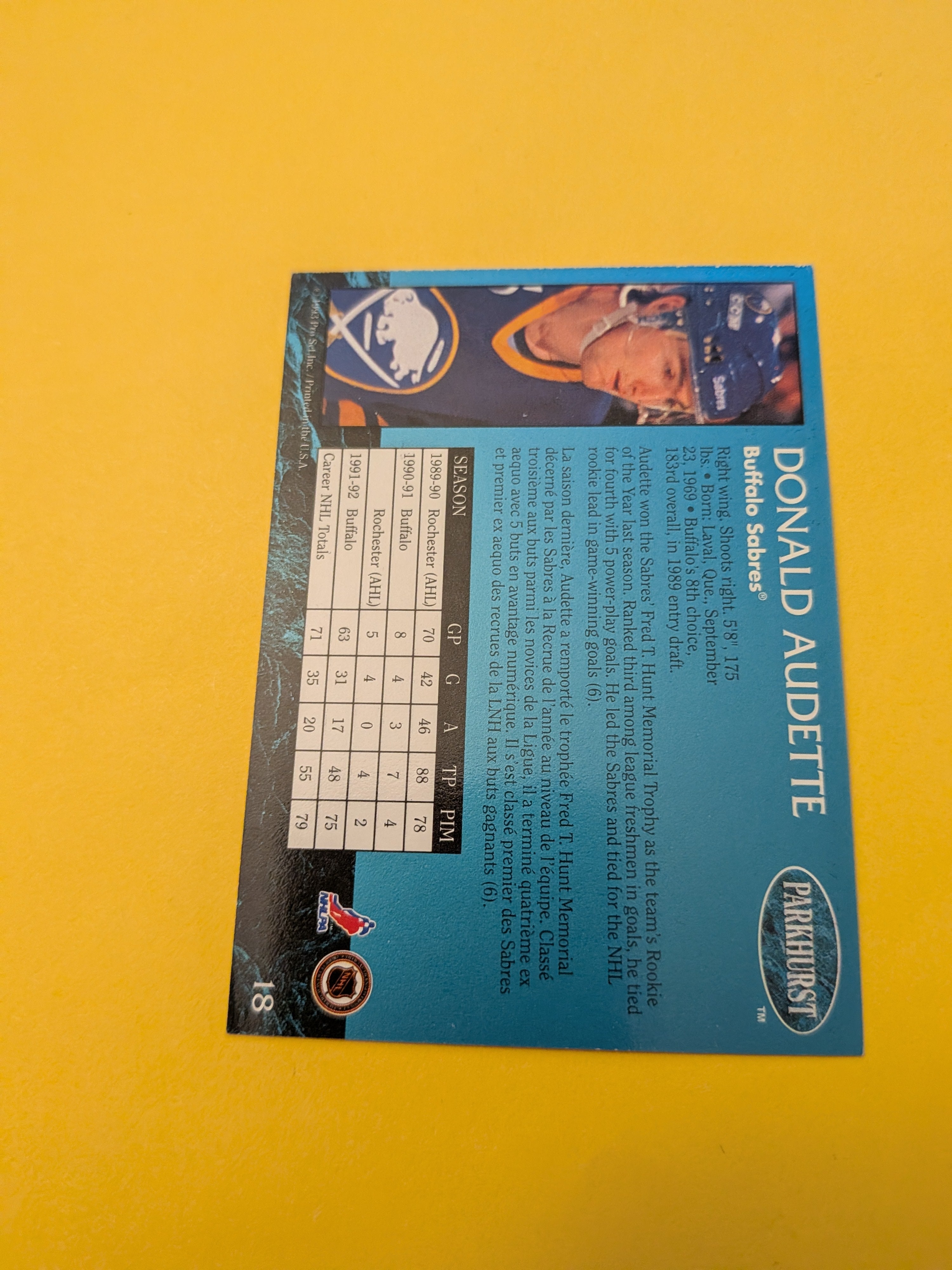 Donald Audette Signed Buffalo Sabres Card M