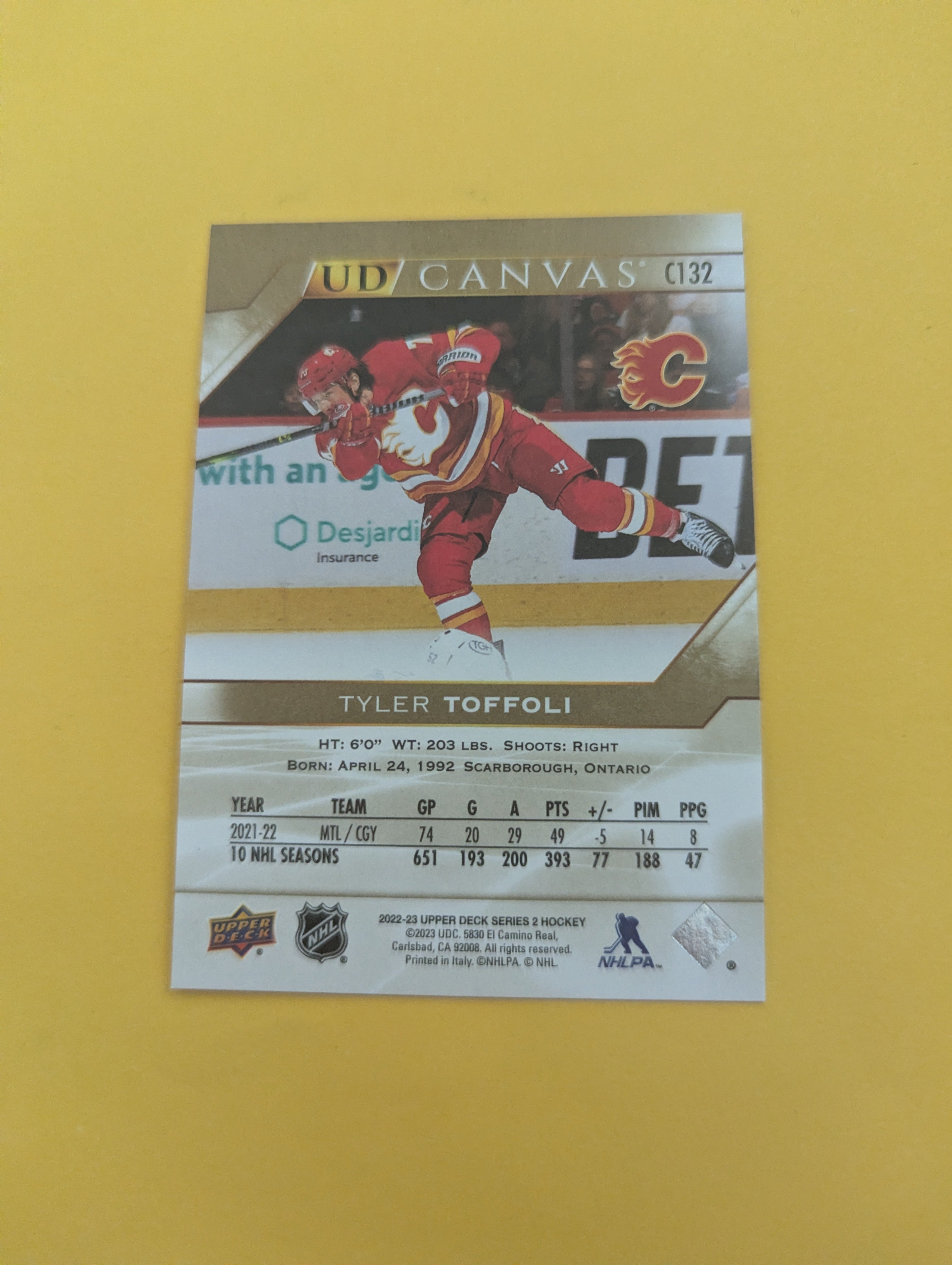 Tyler Toffoli 22-23 Upper Deck UD Canvas Card