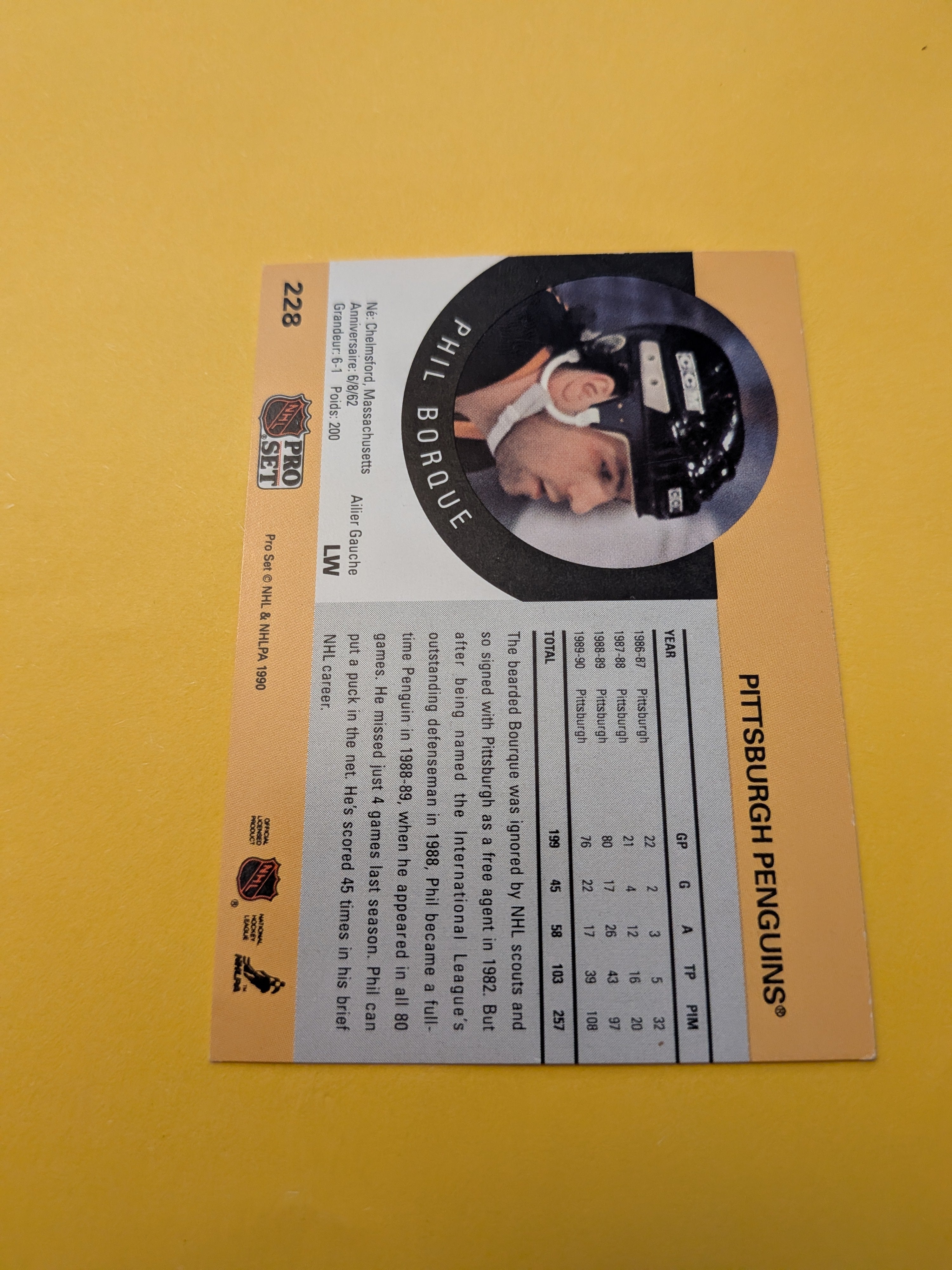 Phil Bourque Signed Pittsburgh Penguins Card D