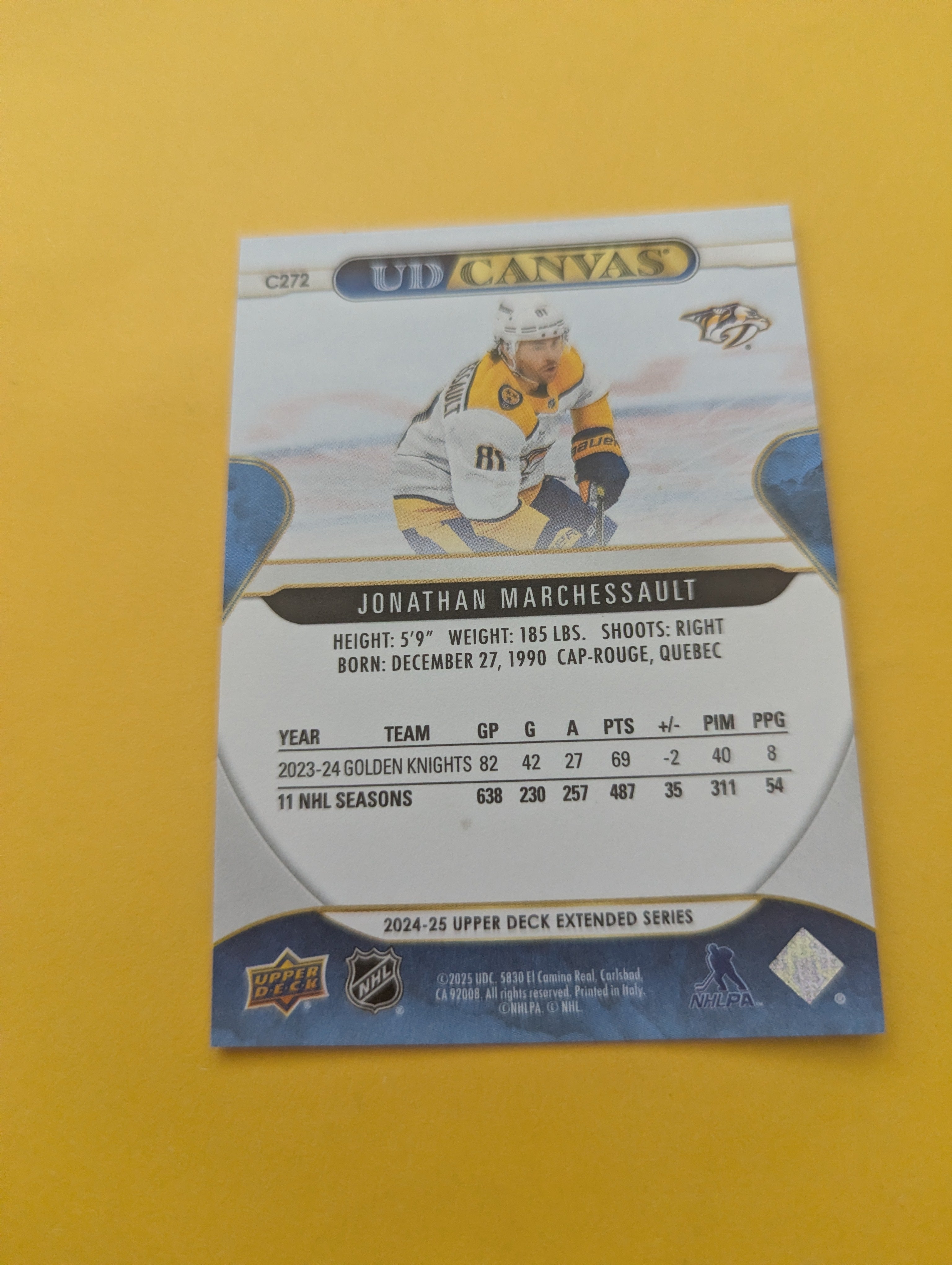 Jonathan Marchessault 24-25 Upper Deck UD Canvas Card