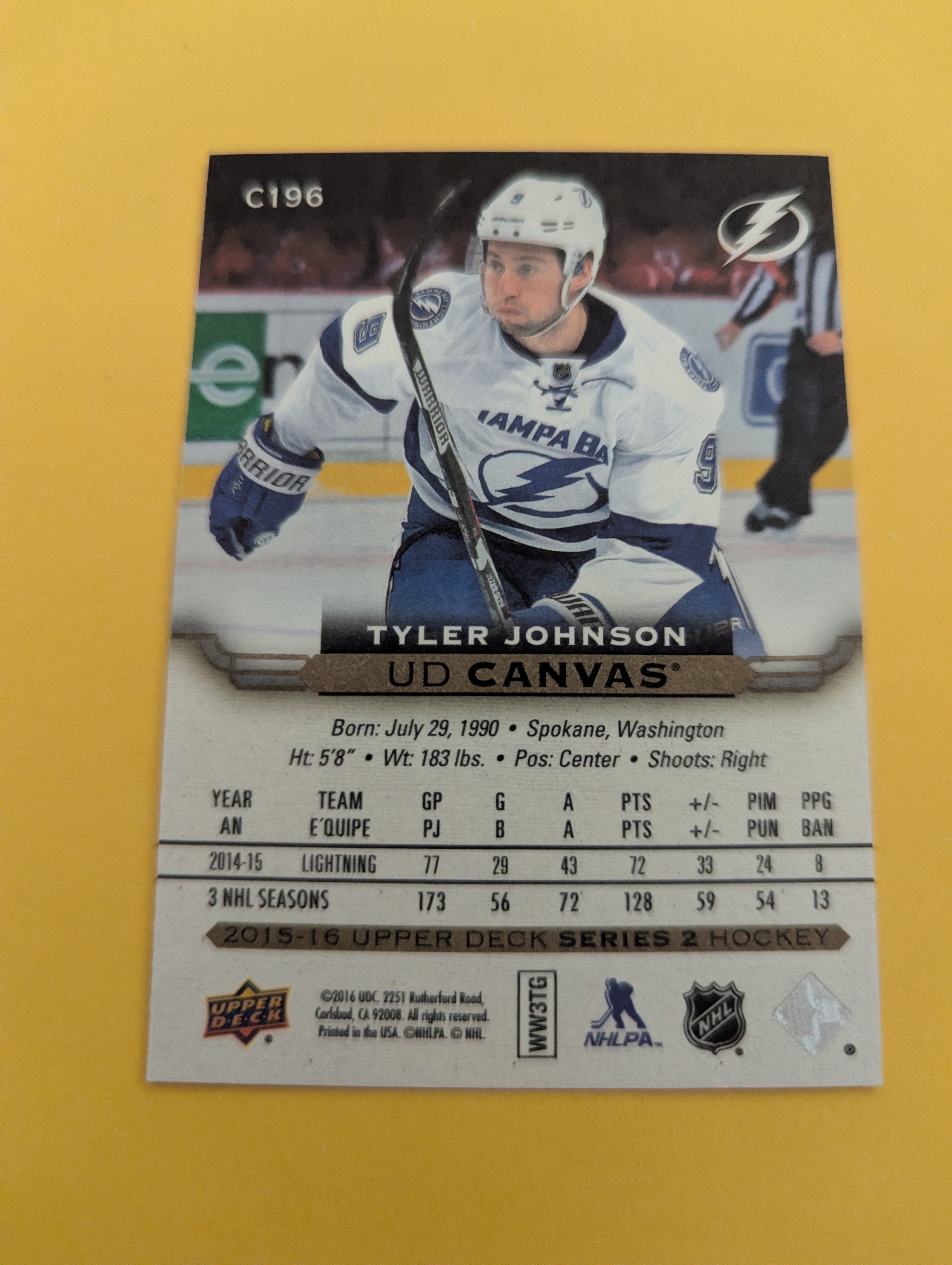 Tyler Johnson 15-16 Upper Deck UD Canvas Card