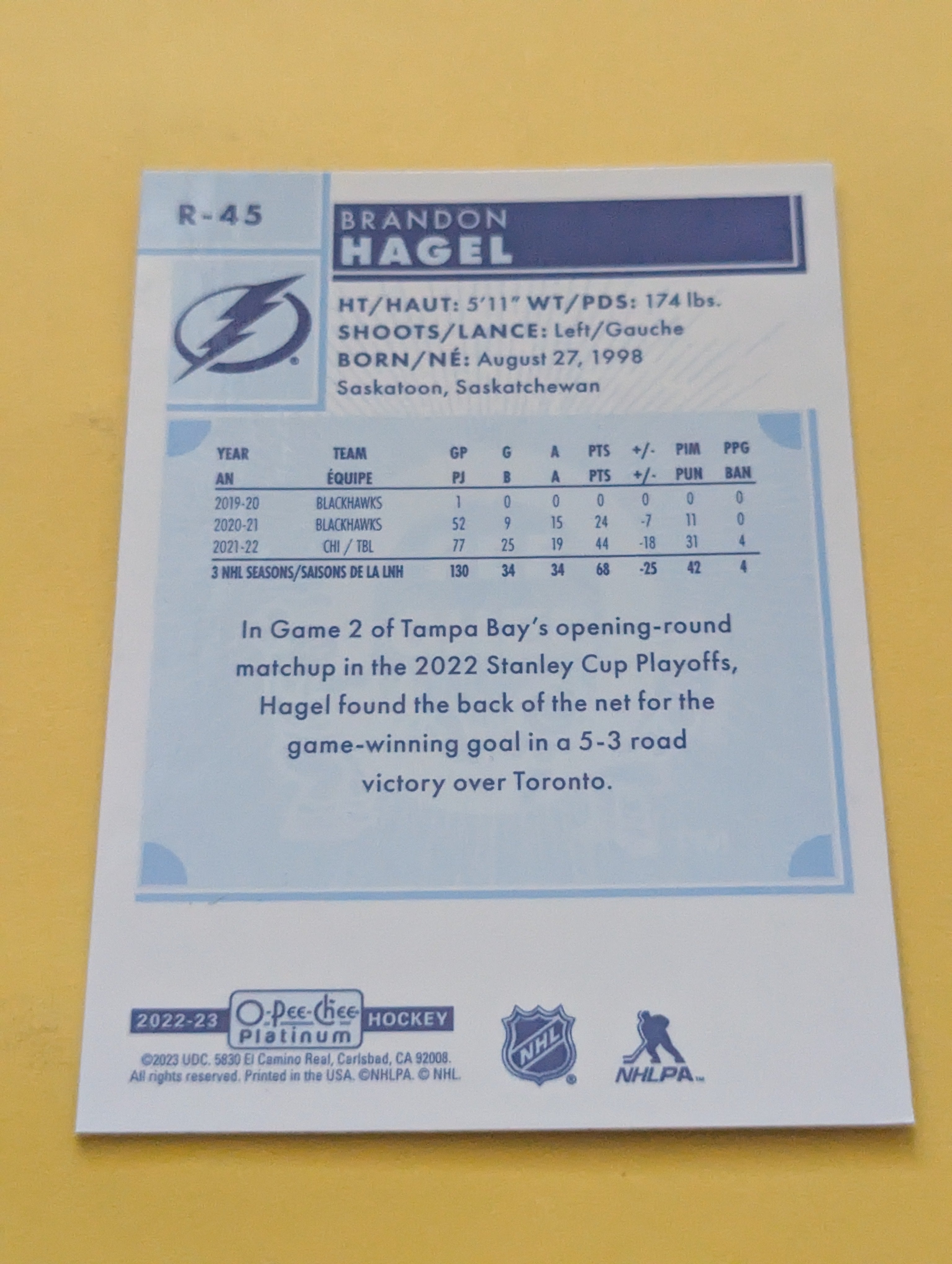 Brandon Hagel 22-23 OPC Platinum Retro Card