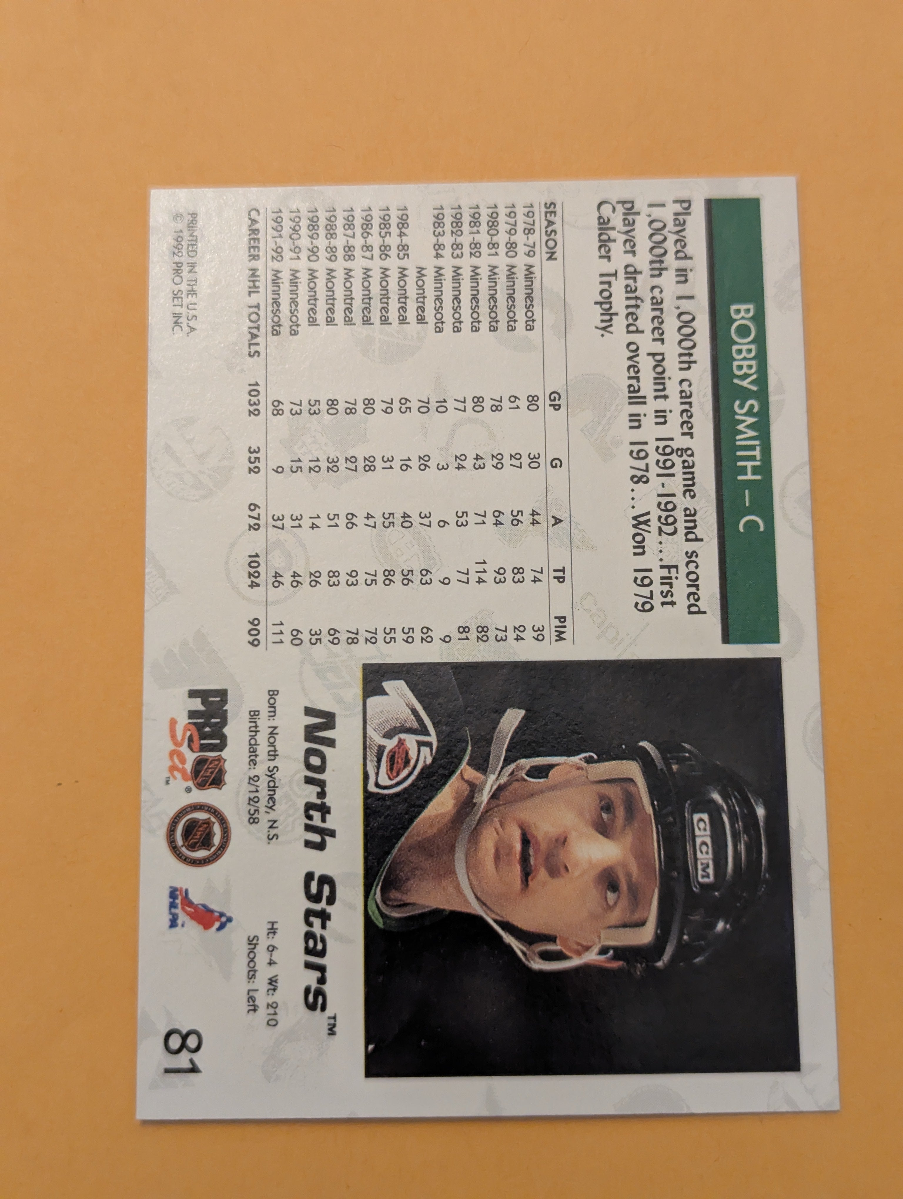 Bobby Smith Signed Minnesota North Stars Card