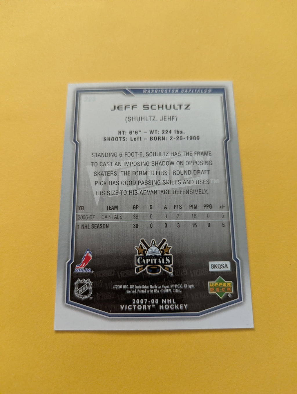 Jeff Schultz Signed Washington Capitals Rookie Card