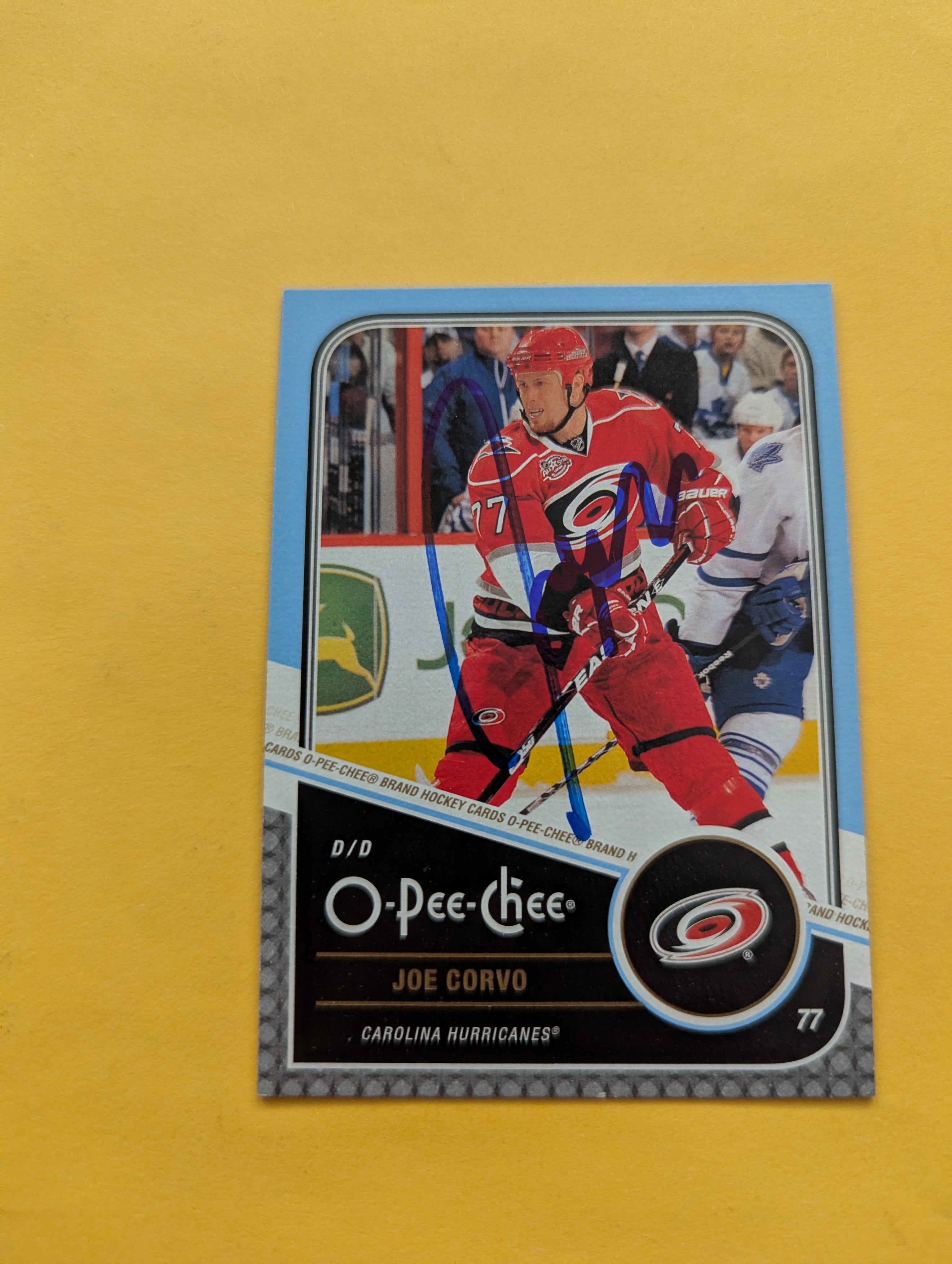 Joe Corvo Signed Carolina Hurricanes Card B