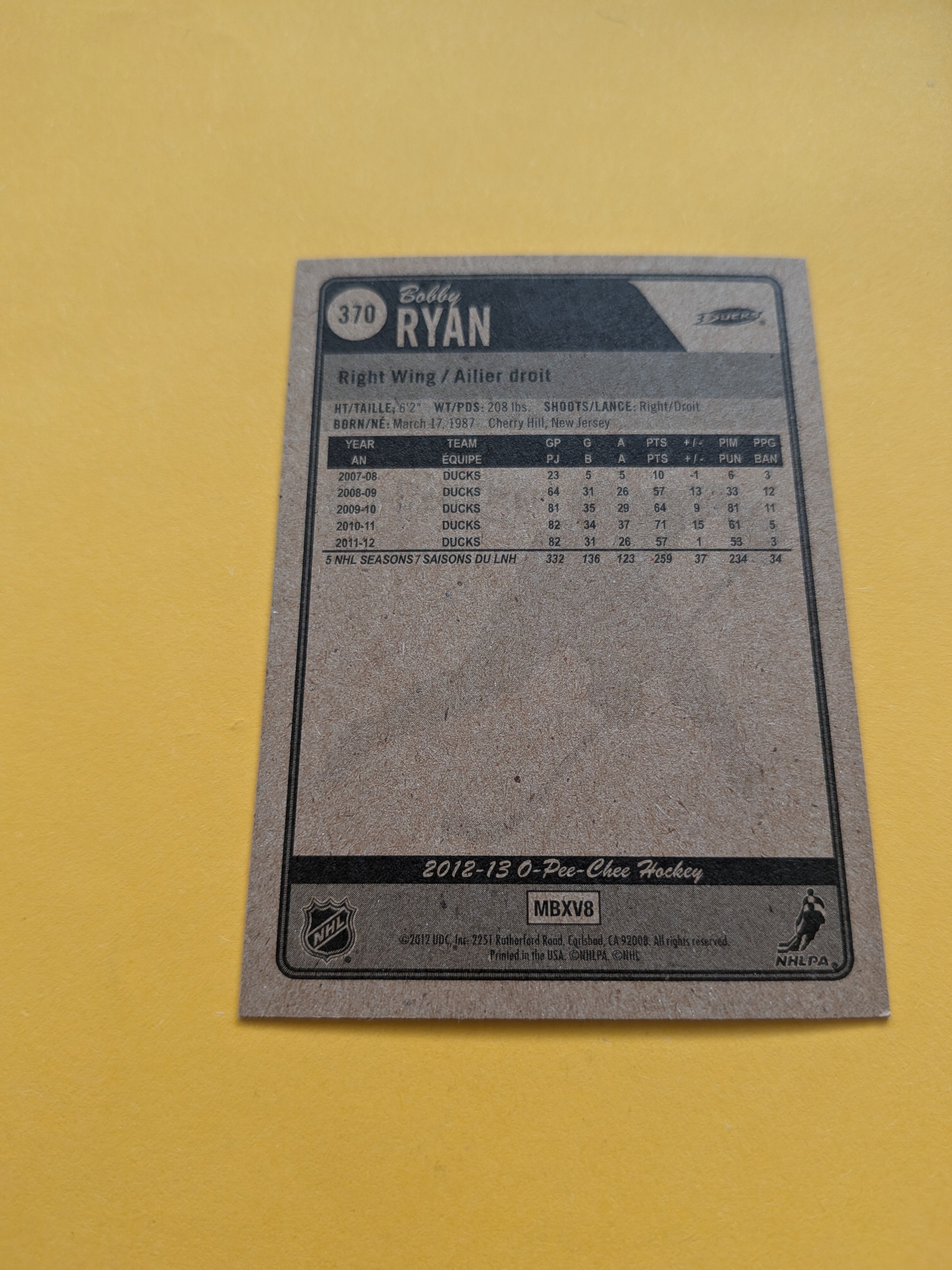 Bobby Ryan Signed Anaheim Ducks Card G