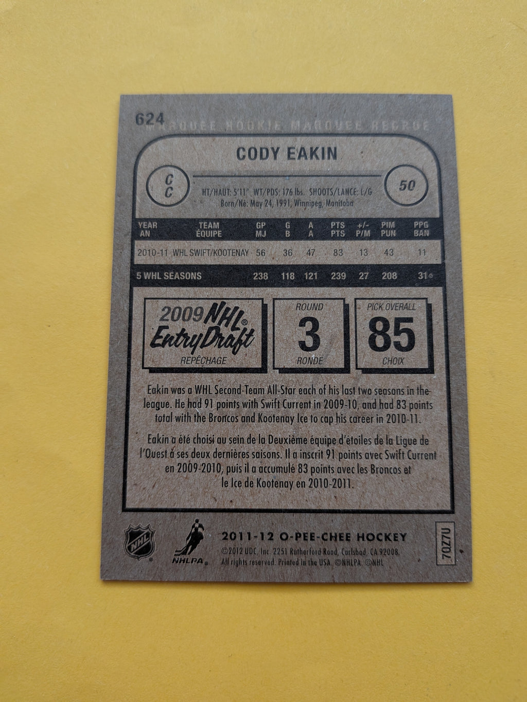 Cody Eakin Signed Washington Capitals Rookie Card A