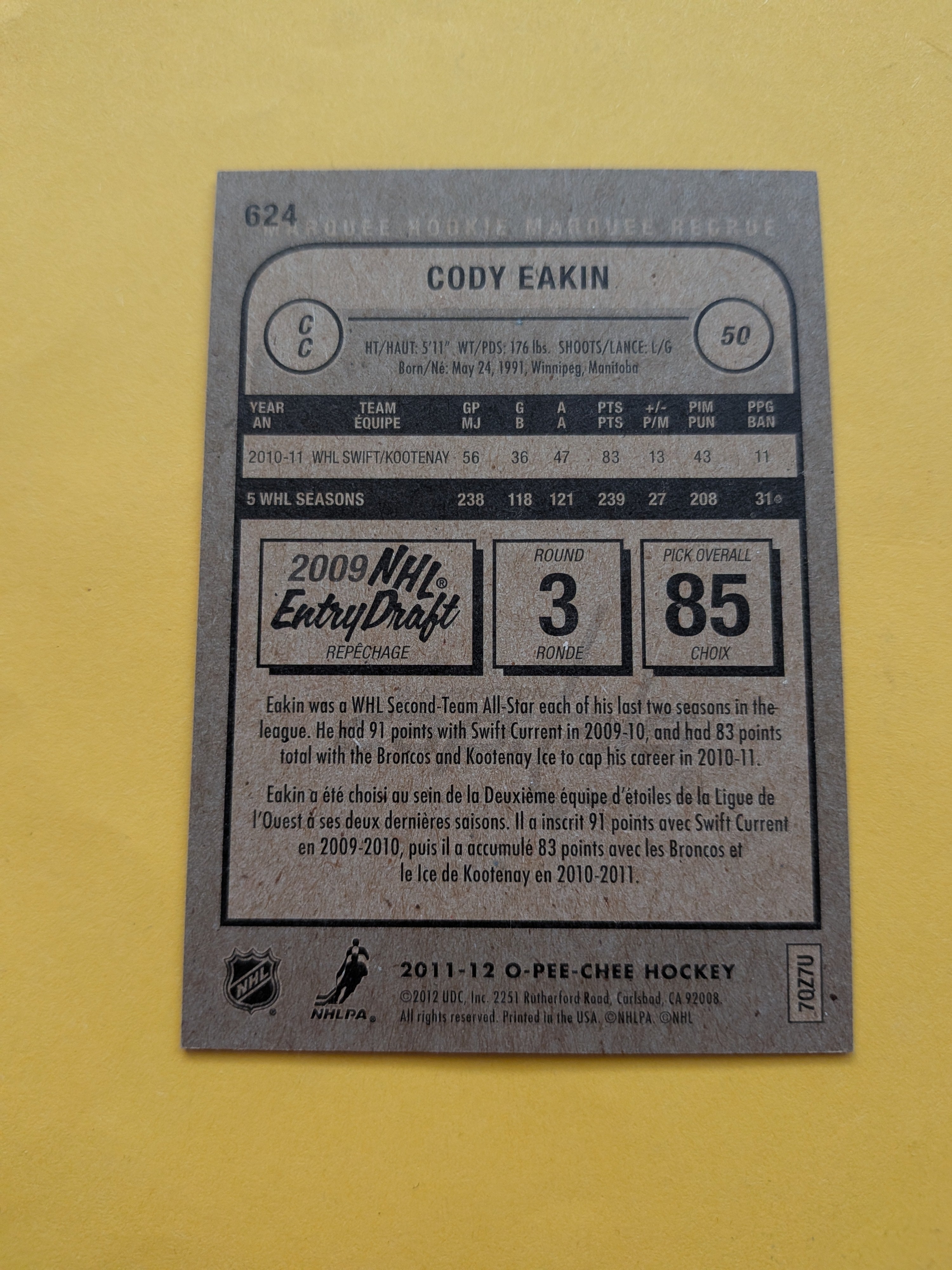 Cody Eakin Signed Washington Capitals Rookie Card A