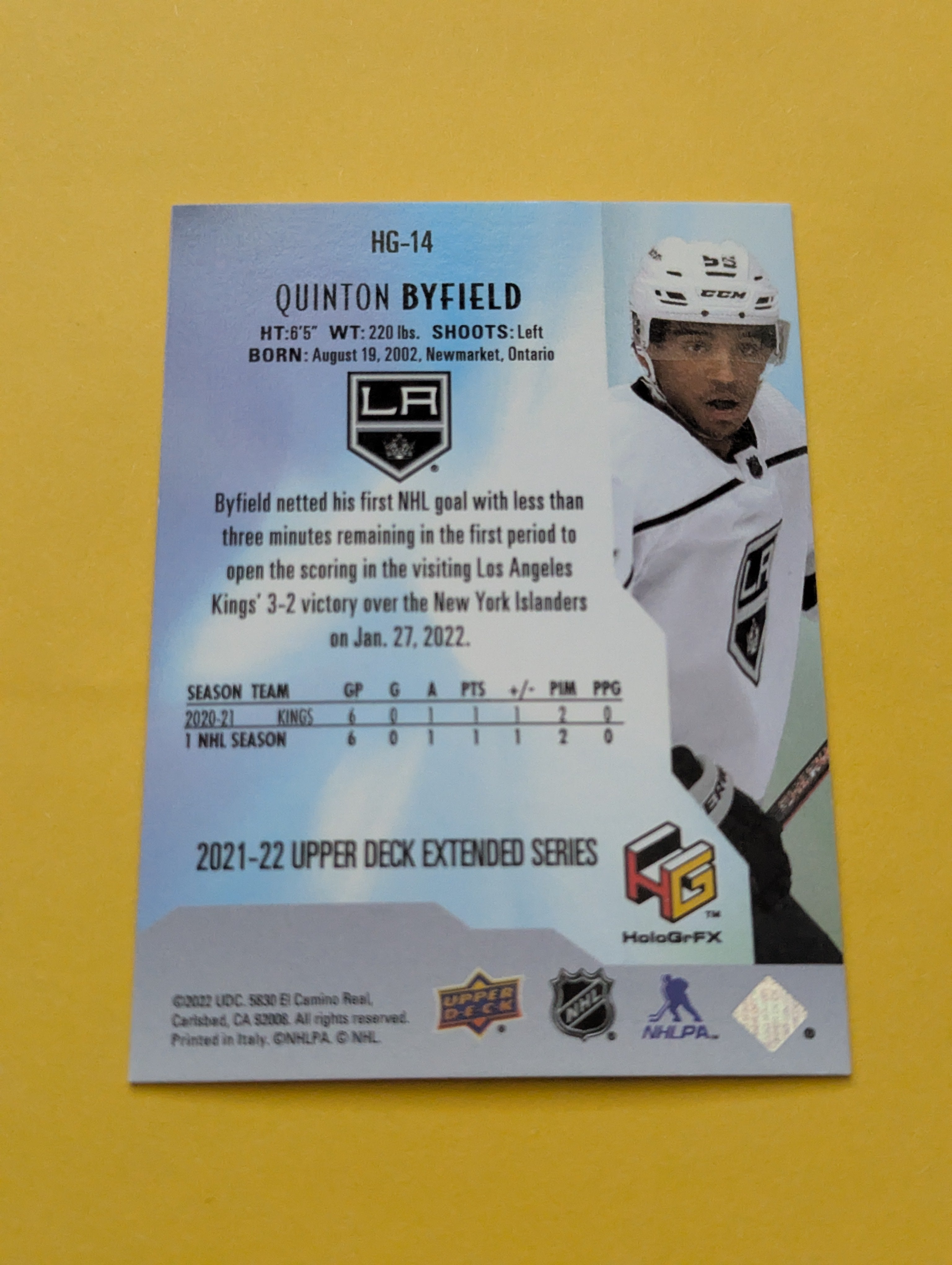 Quinton Byfield 21-22 Upper Deck HoloGrFx Card