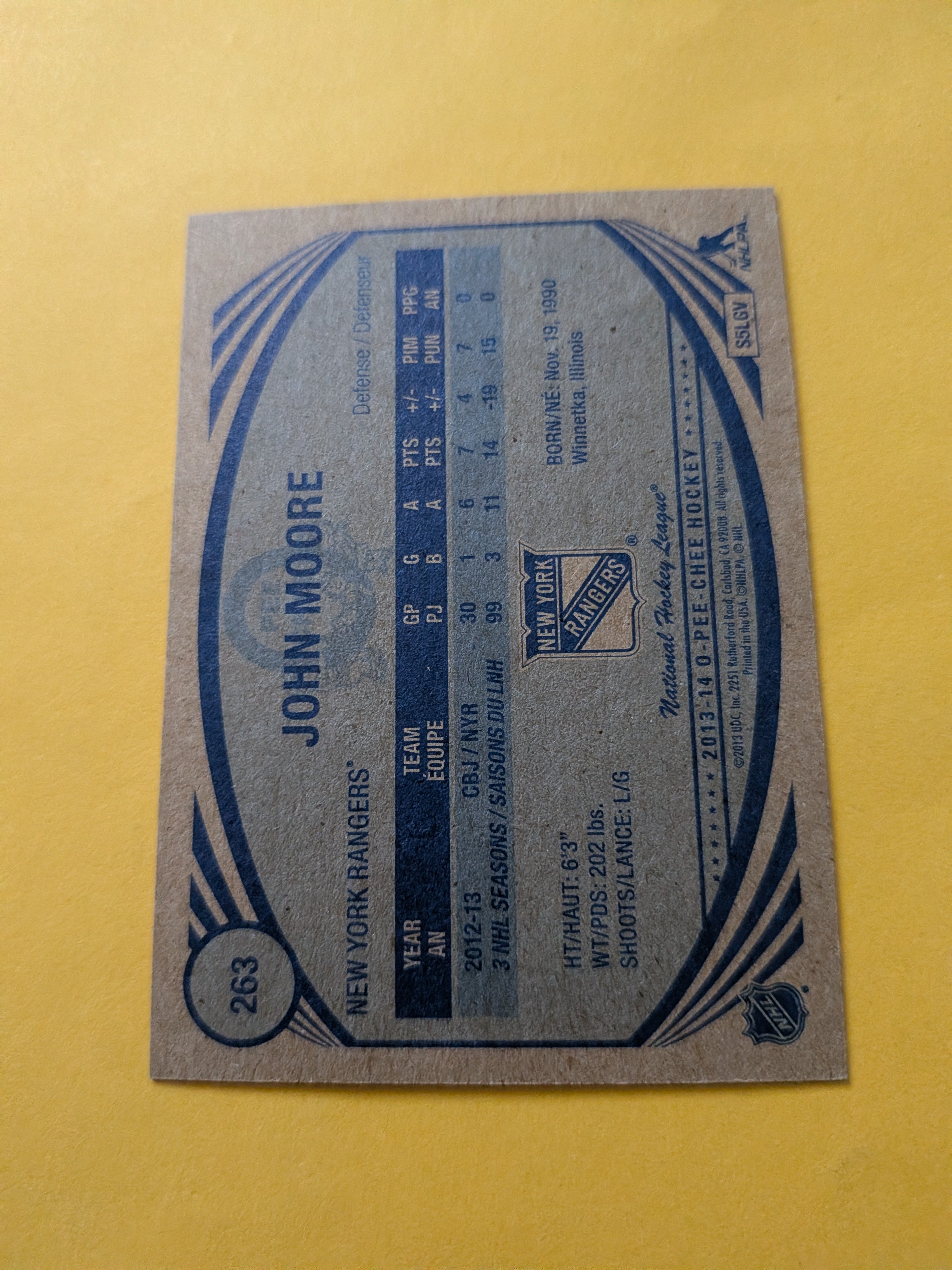 John Moore Signed New York Rangers Card A