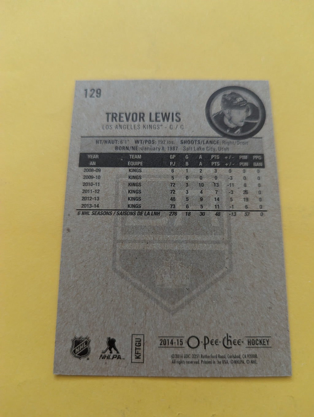 Trevor Lewis Signed Los Angeles Kings Card A