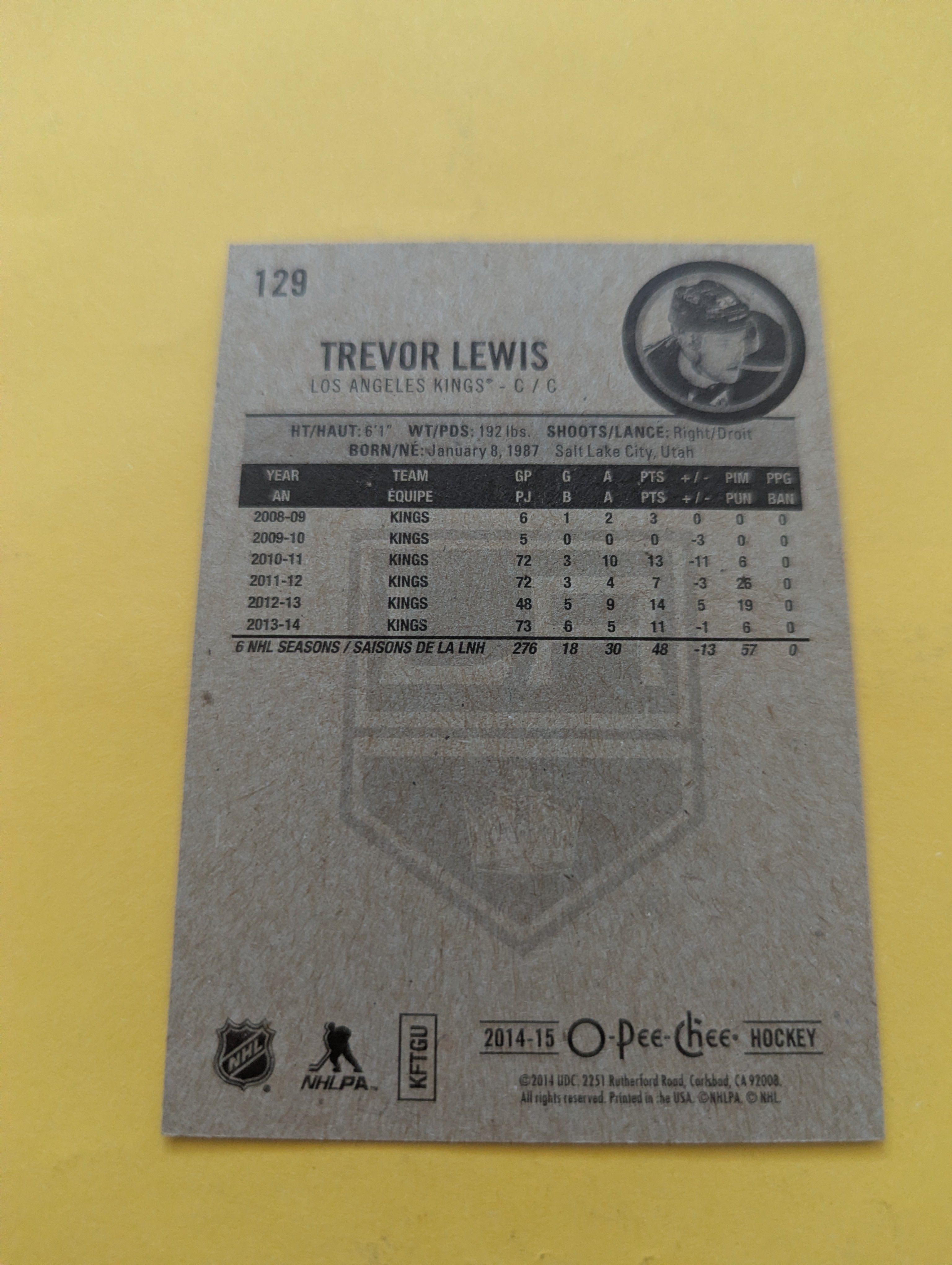 Trevor Lewis Signed Los Angeles Kings Card A
