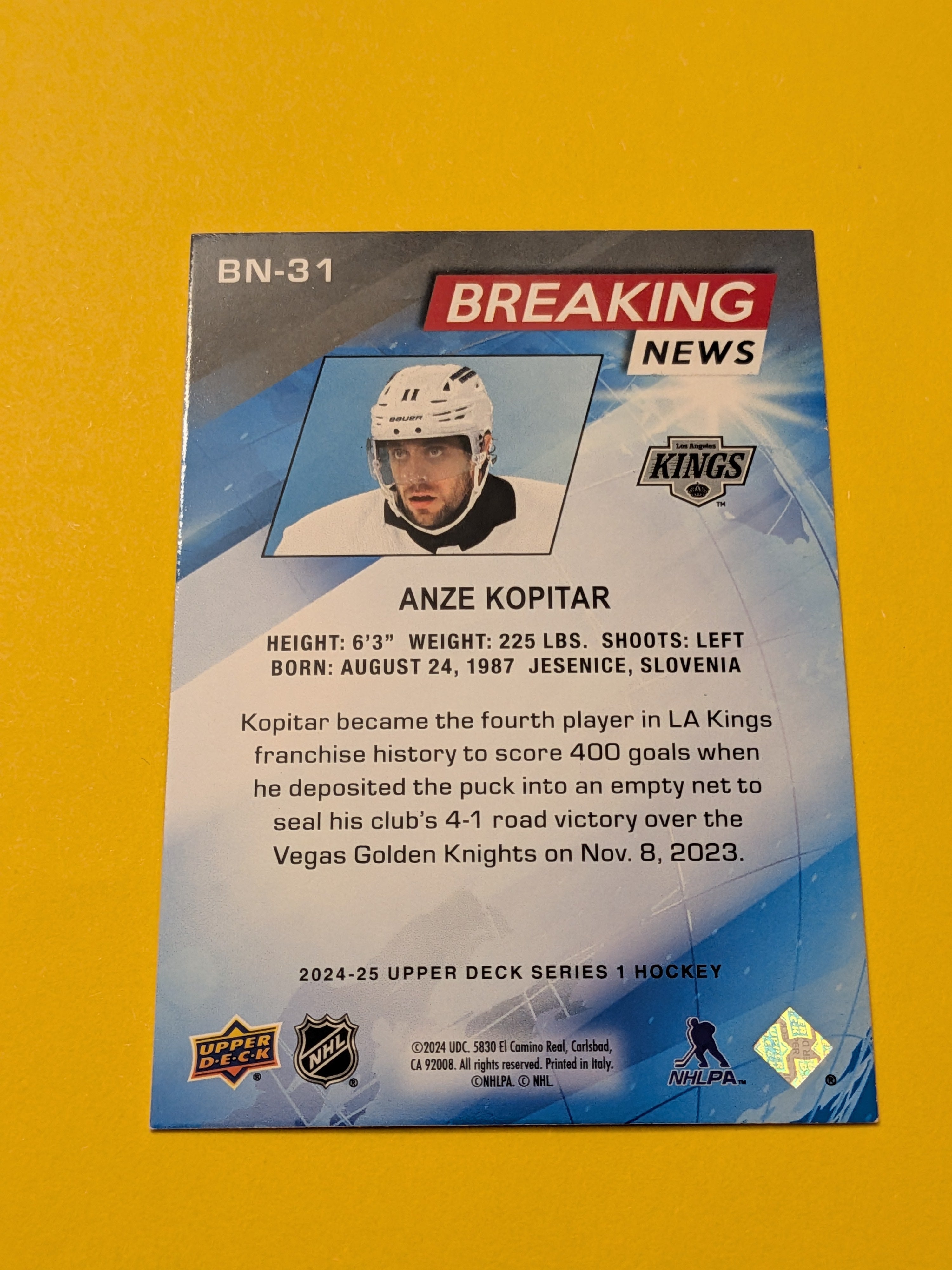Anze Kopitar 24-25 Upper Deck Breaking News Card