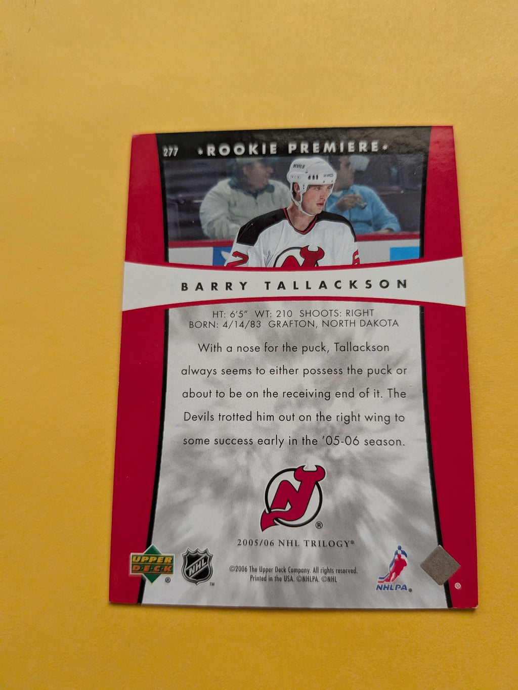 Barry Tallackson Signed New Jersey Devils Rookie Card B