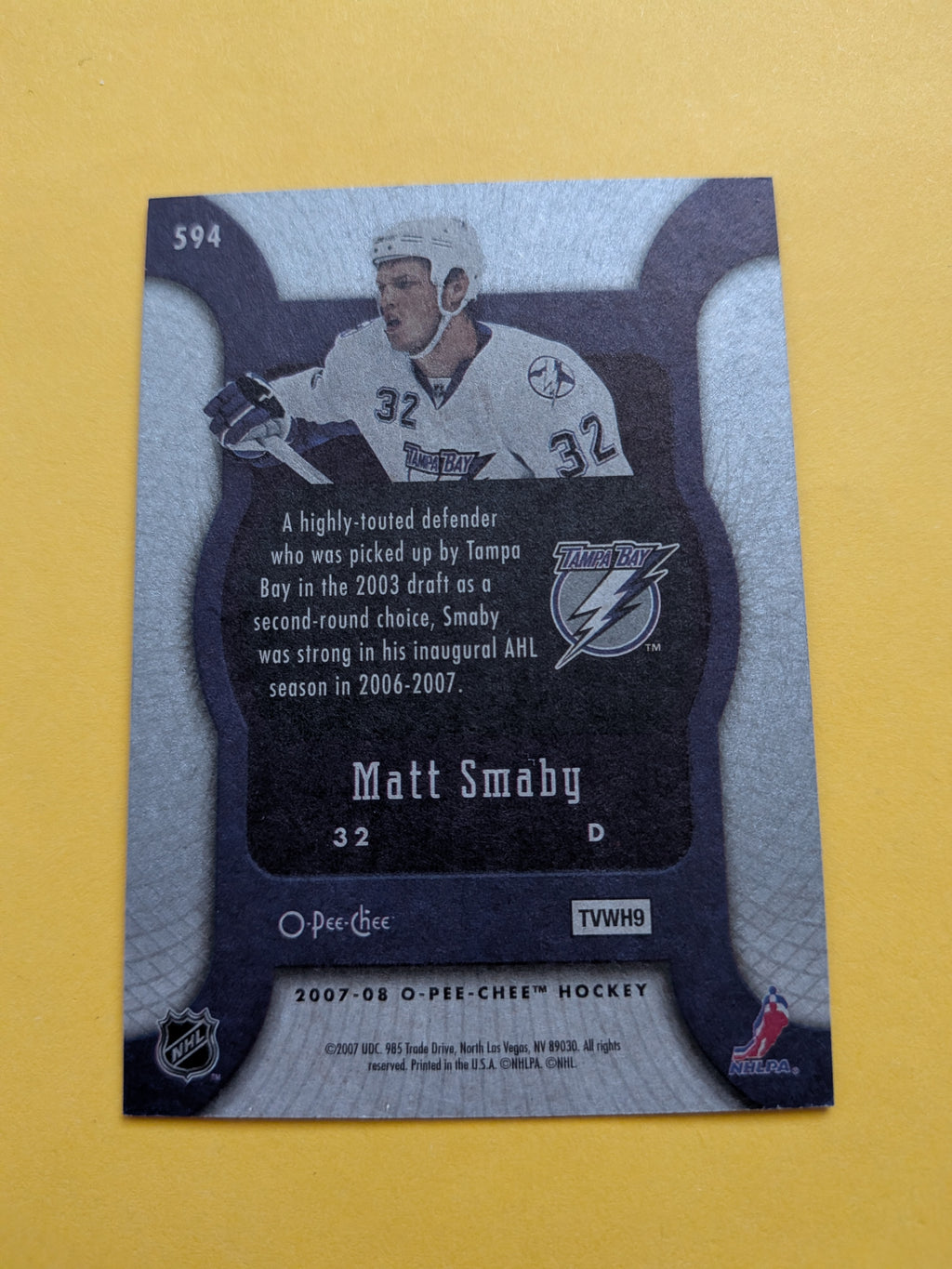 Matt Smaby Signed Tampa Bay Lightning Rookie Card A