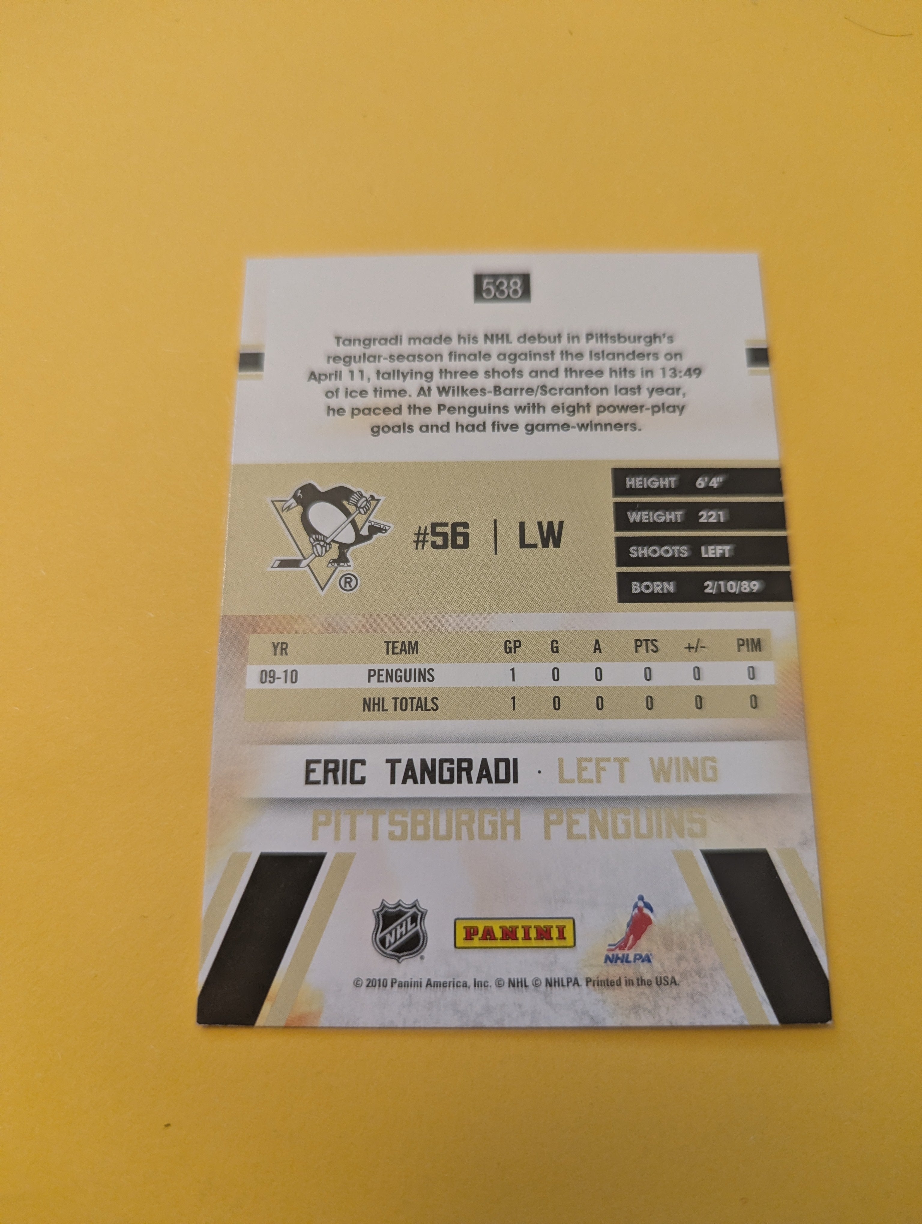Eric Tamgradi Signed Pittsburgh Penguins Rookie Card