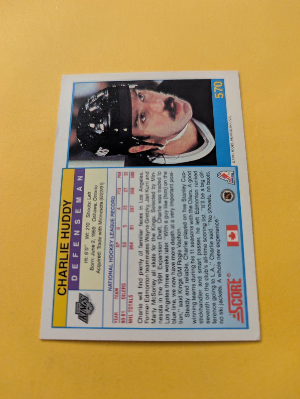 Charlie Huddy Signed Los Angeles Kings Card
