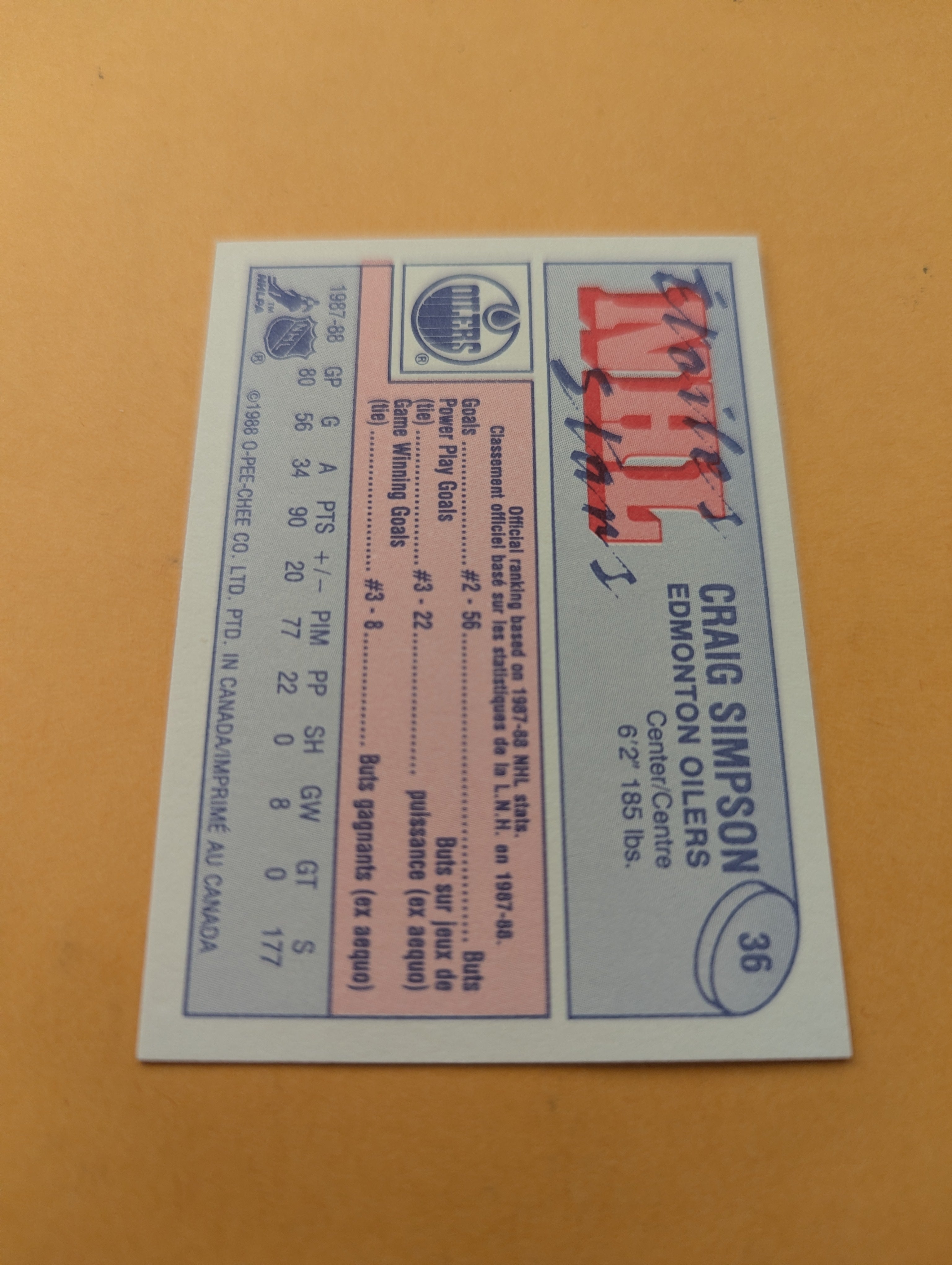 Craig Simpson 88-89 OPC Mini Card
