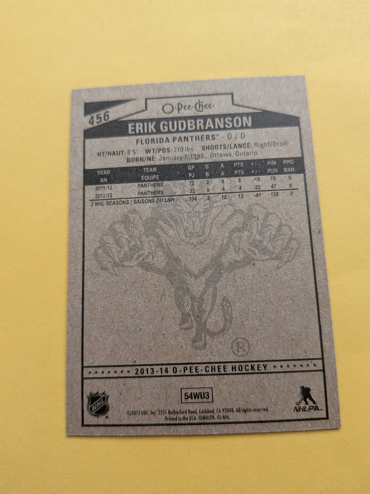 Erik Gudbranson Signed Florida Panthers Card A