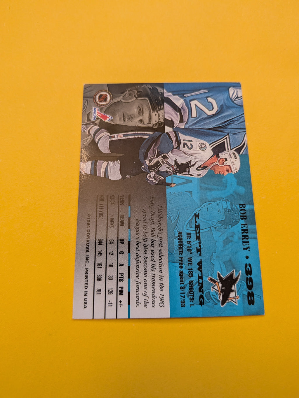 Bob Errey Signed San Jose Sharks Card A