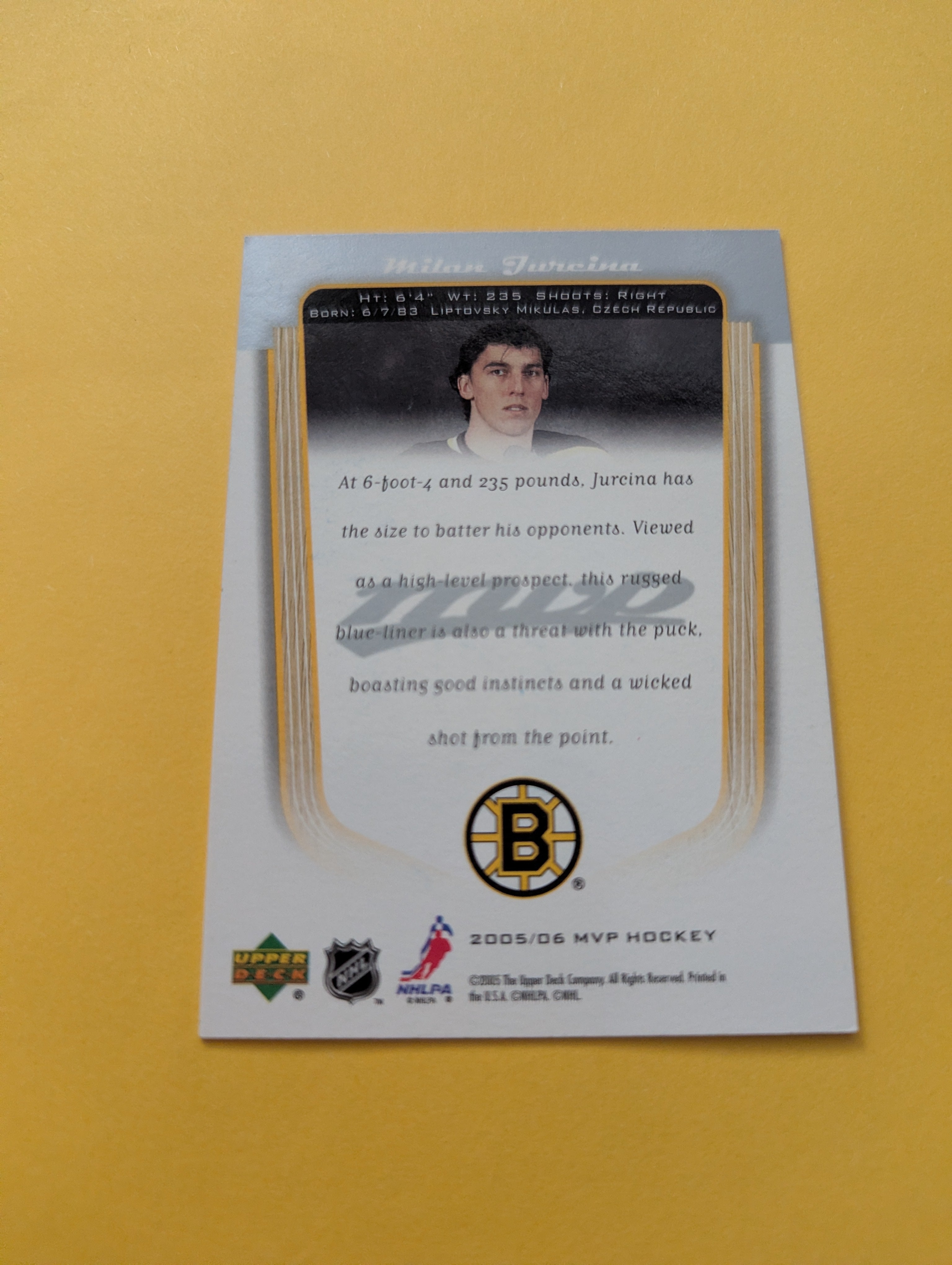 Milan Jurcina Signed Boston Bruins Rookie Card