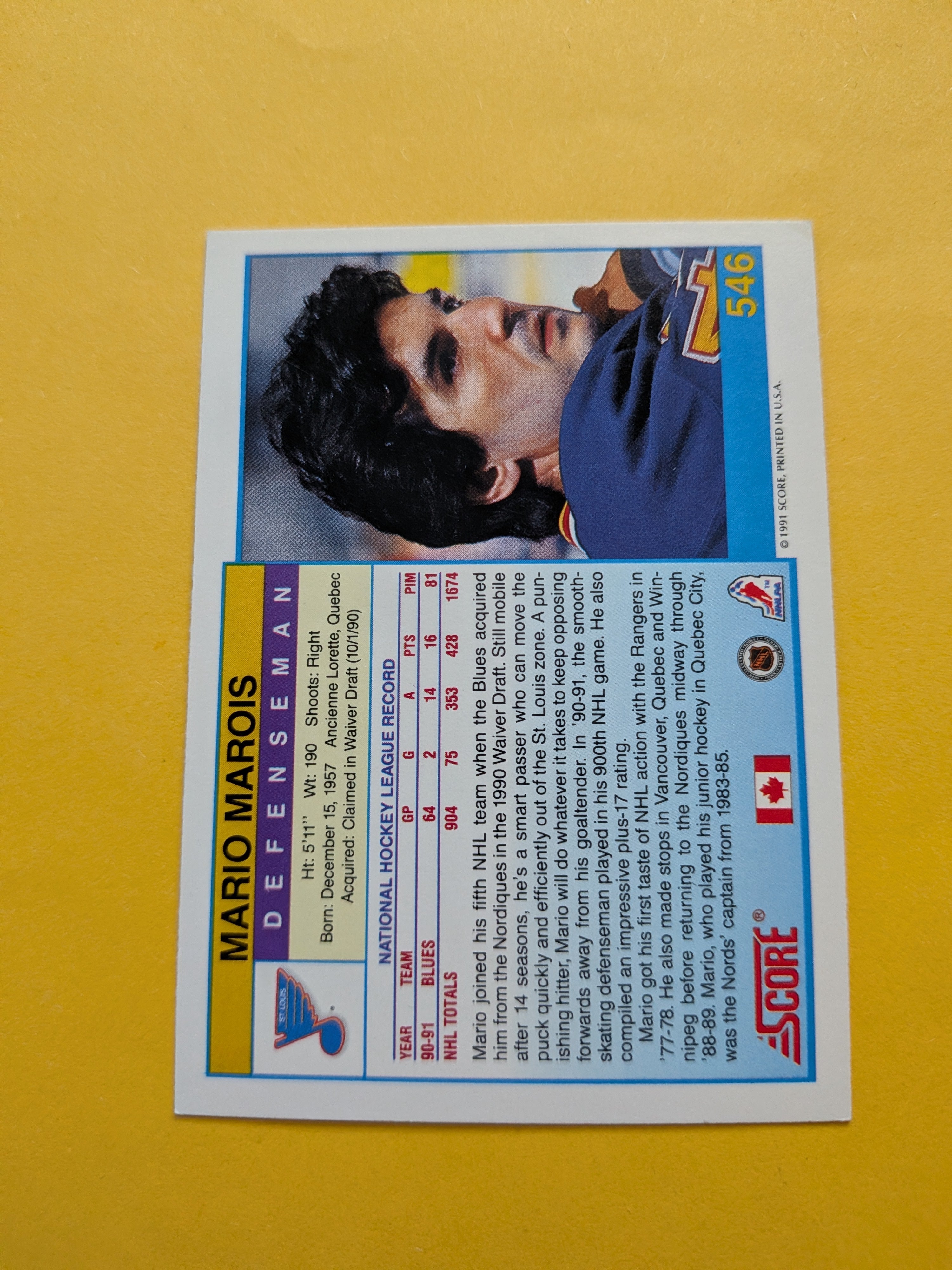 Mario Marois Signed St. Louis Blues Card D