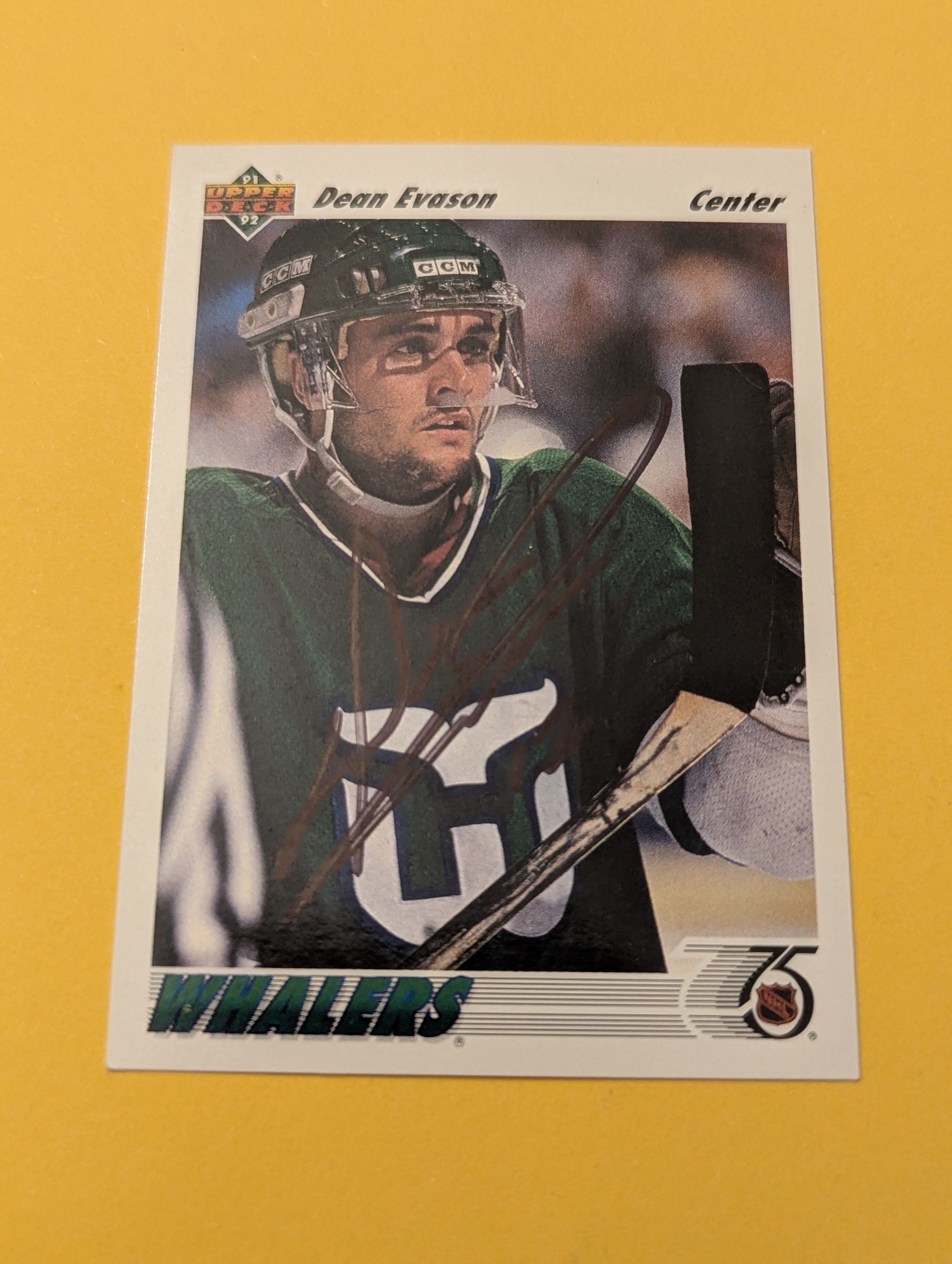Dean Evason Signed Hartford Whalers Card