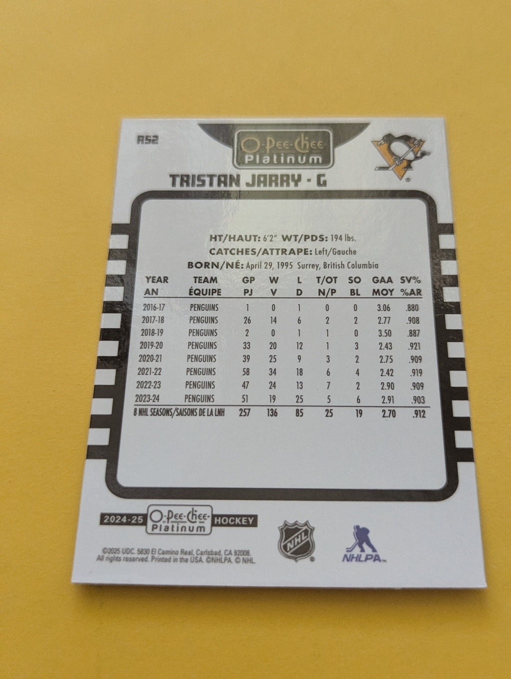 Tristan Jarry 24-25 OPC Platinum Retro Card