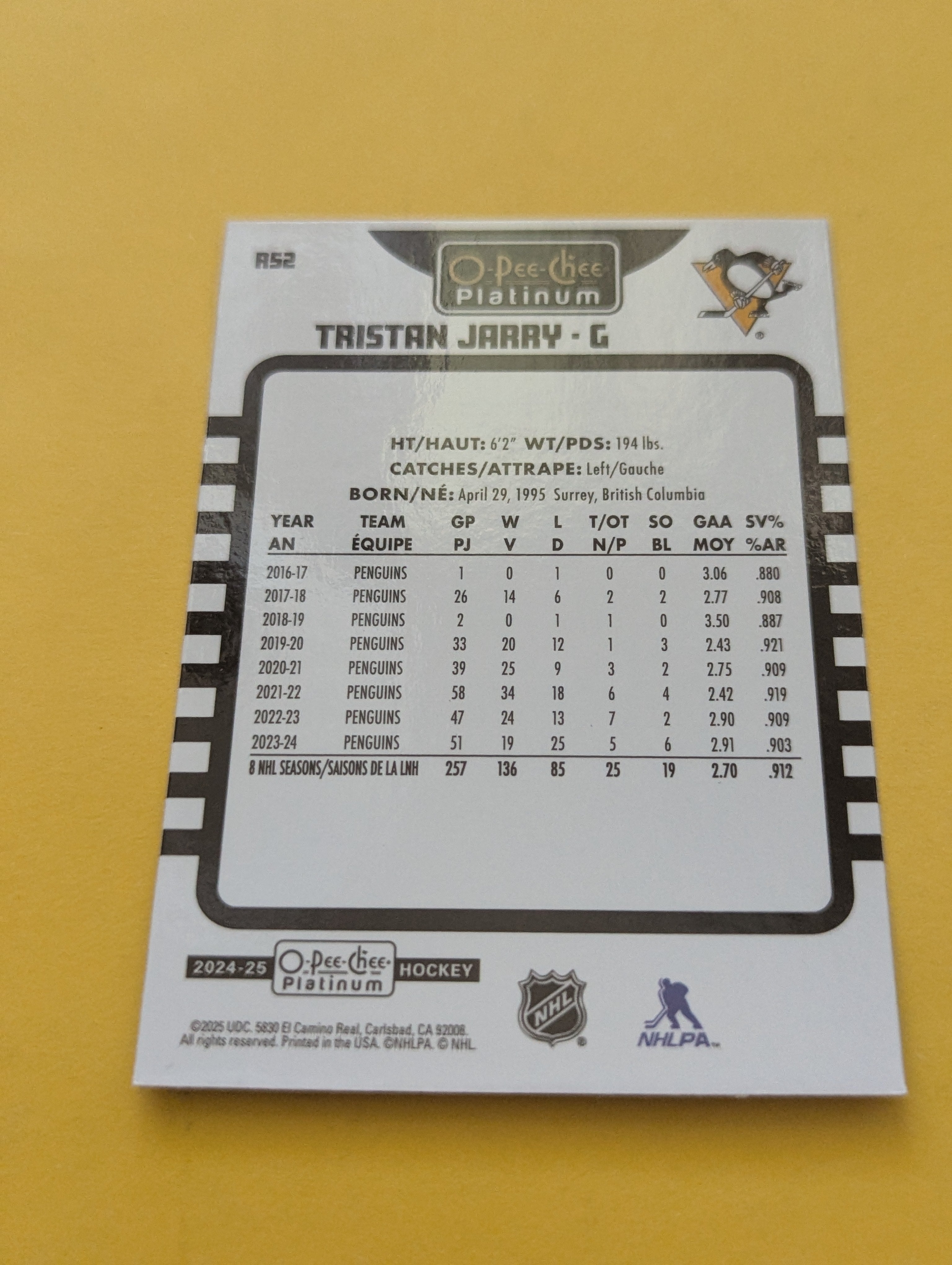 Tristan Jarry 24-25 OPC Platinum Retro Card