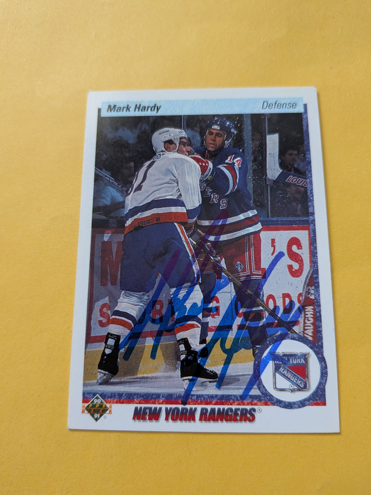 Mark Hardy Signed New York Rangers Card A