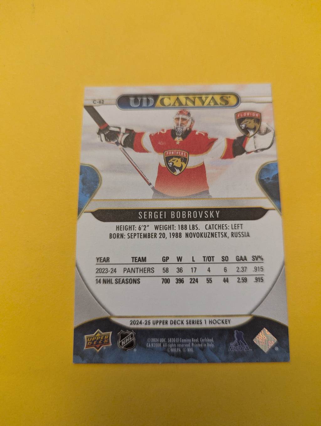 Sergei Bobrovsky 24-25 Upper Deck UD Canvas Card