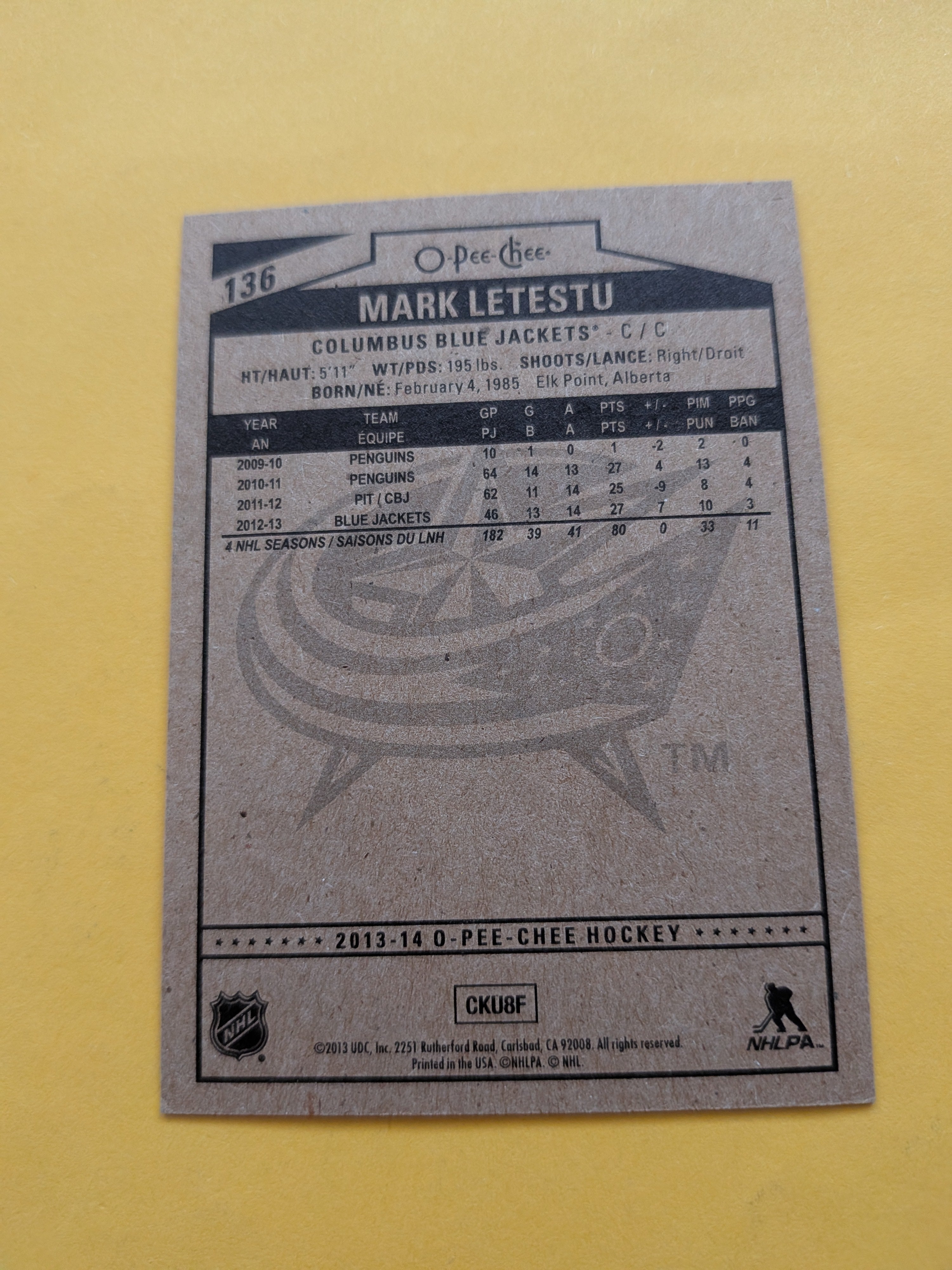 Mark Letestu Signed Columbus Blue Jackets Card A