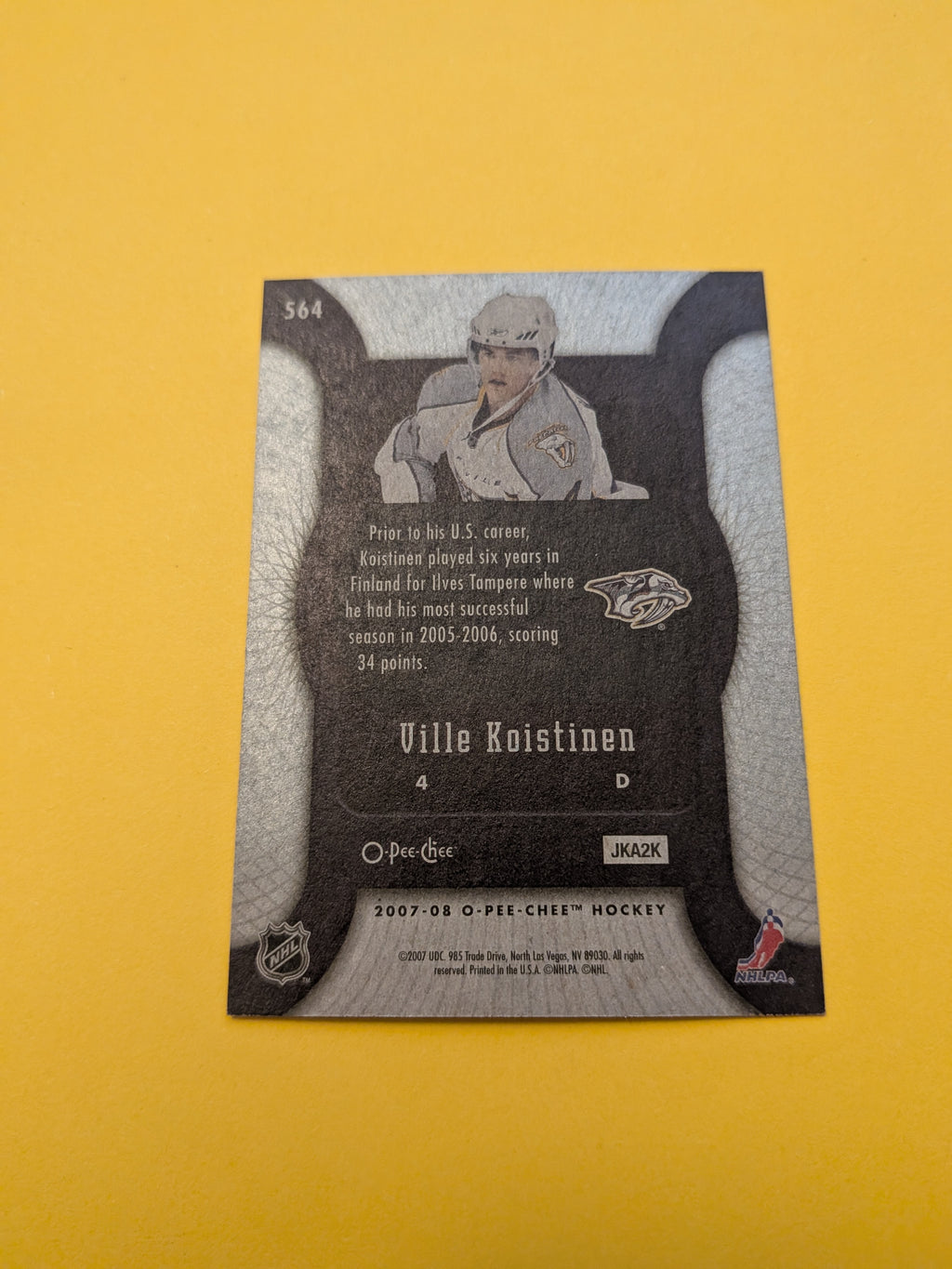 Ville Koistinen Signed Nashville Predators Card A