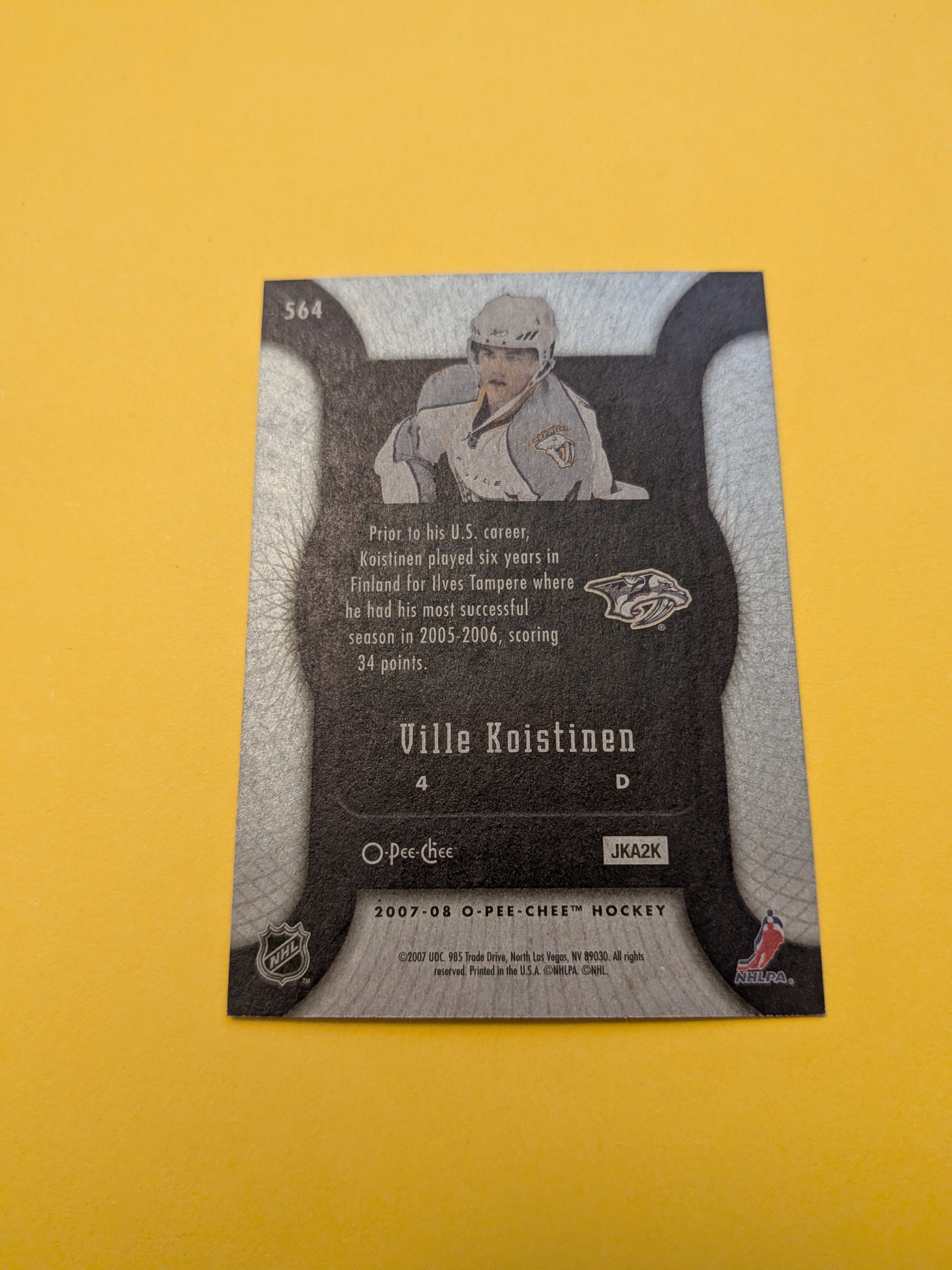 Ville Koistinen Signed Nashville Predators Card A