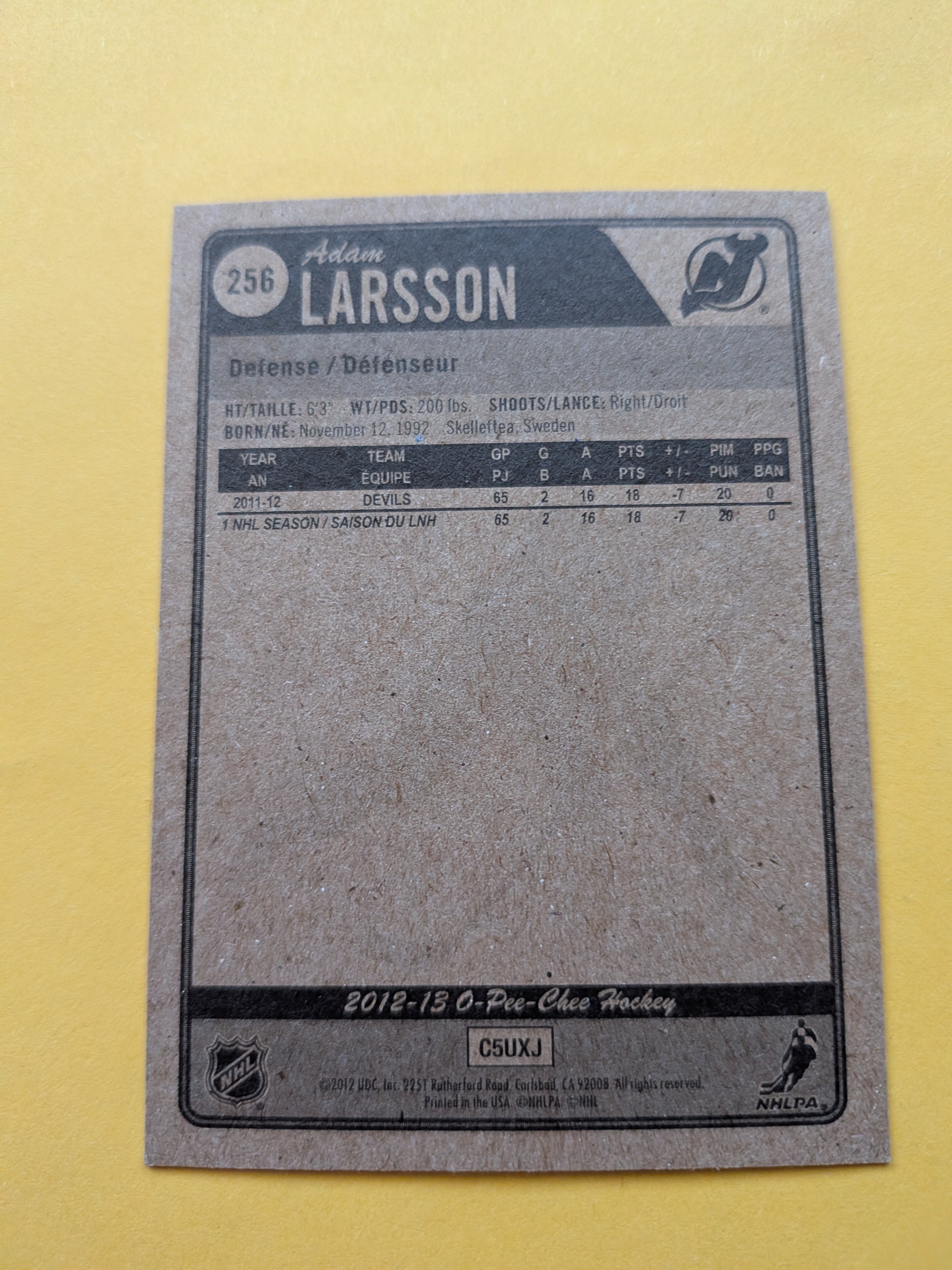 Adam Larsson Signed New Jersey Devils Card A