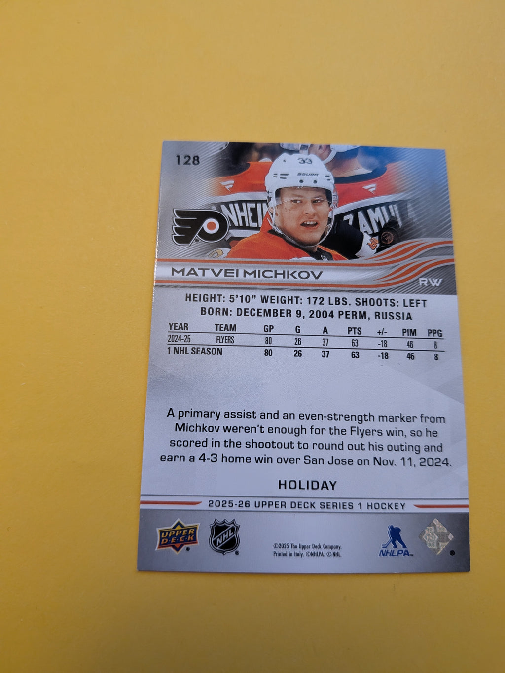 Matvei Michkov 25-26 Upper Deck Green Holiday Card