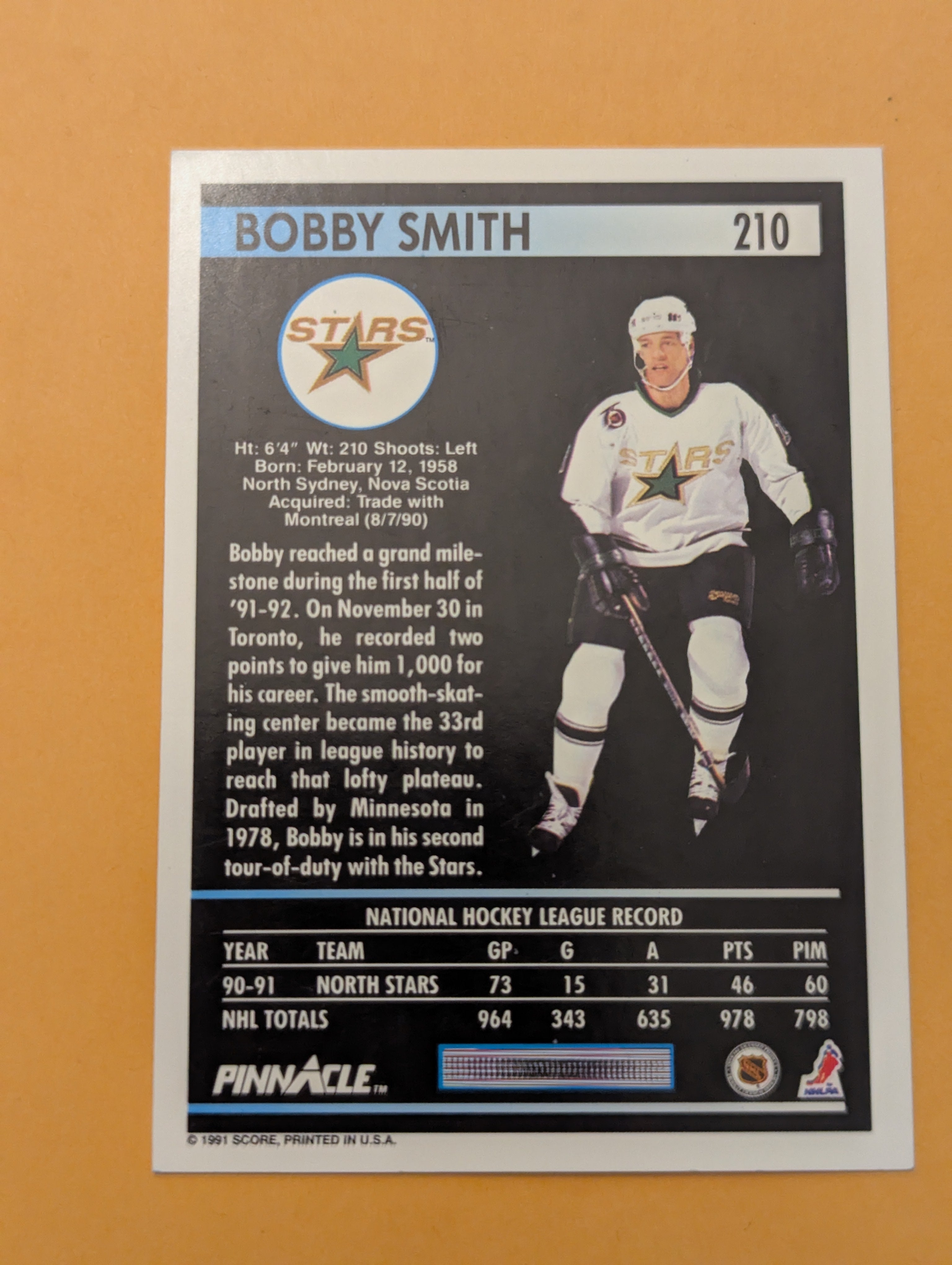 Bobby Smith Signed Minnesota North Stars Card
