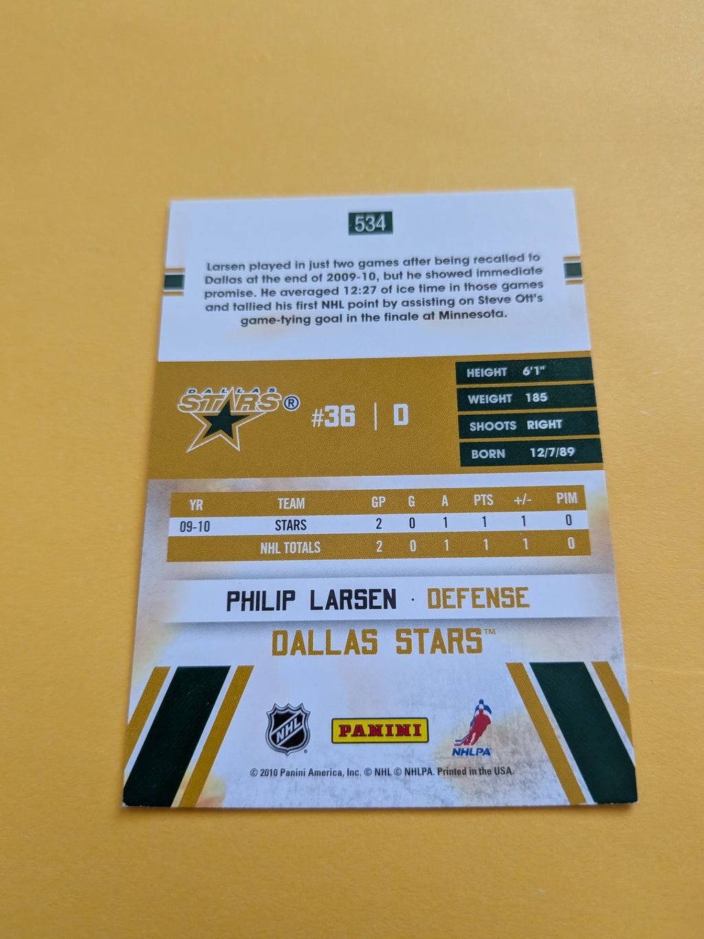 Philip Larsen Signed Dallas Stars Rookie Card A