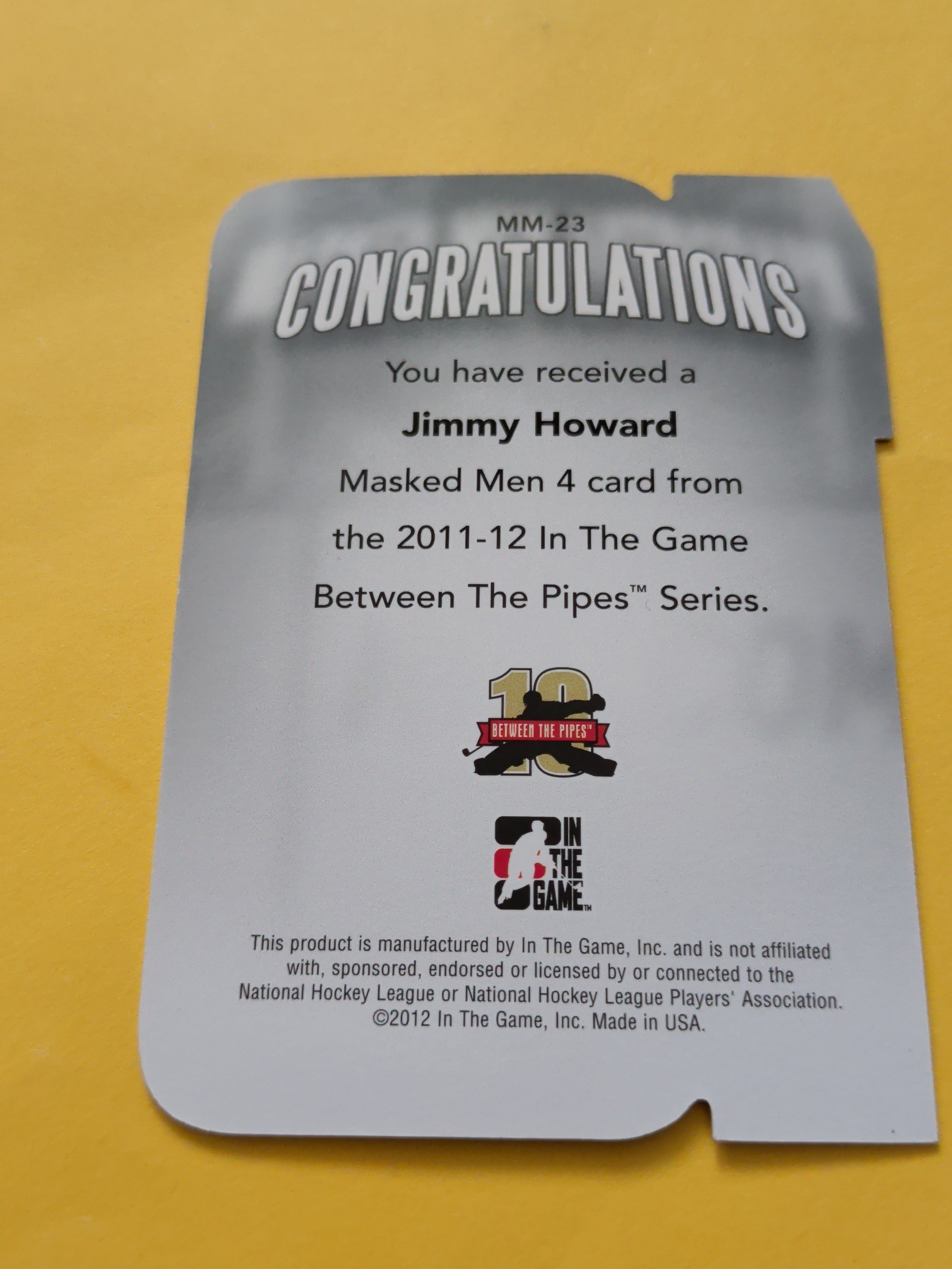 Jimmy Howard 11-12 ITG Between The Pipes Masked Men Card