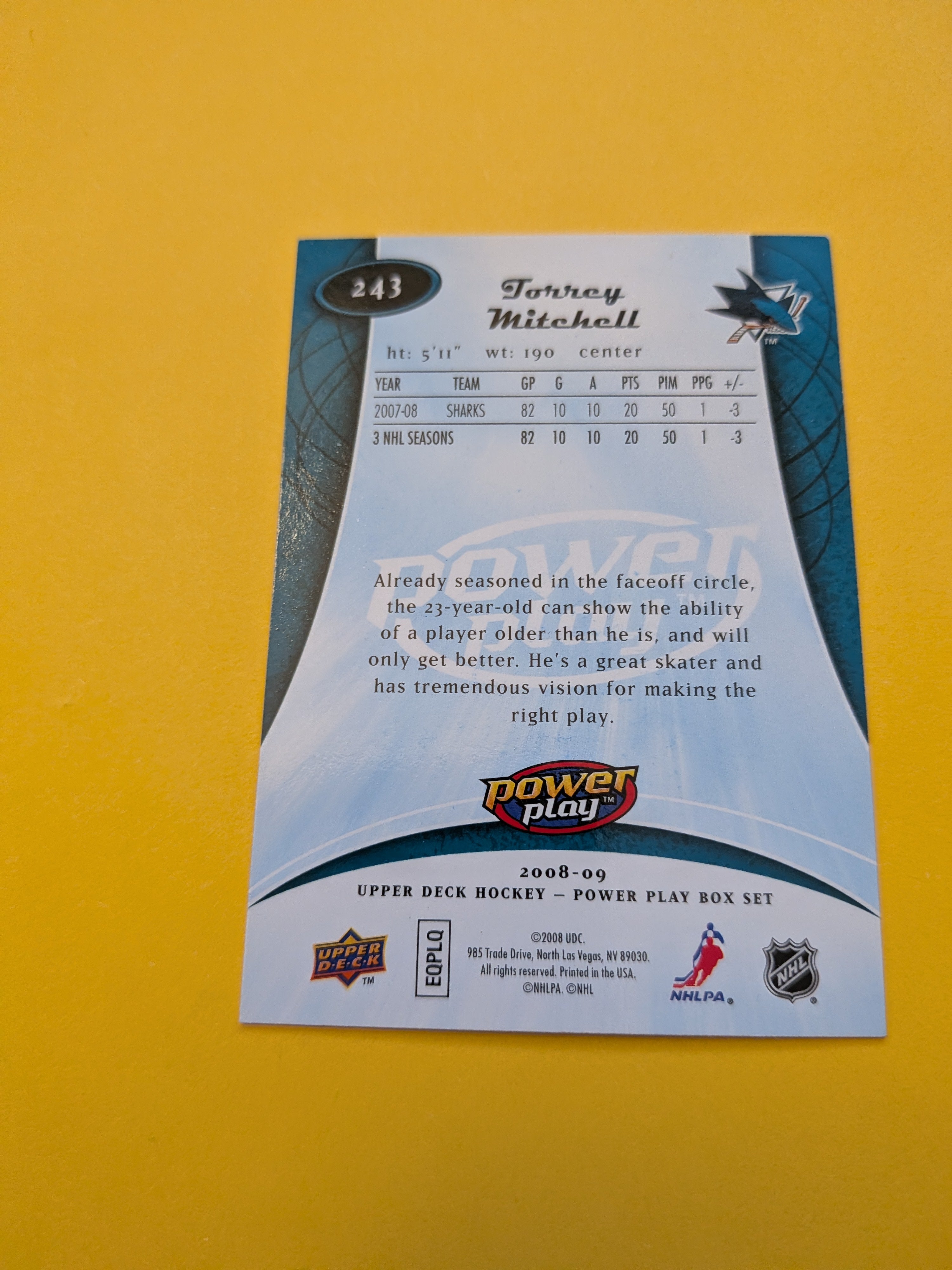 Torrey Mitchell Signed San Jose Sharks Card E